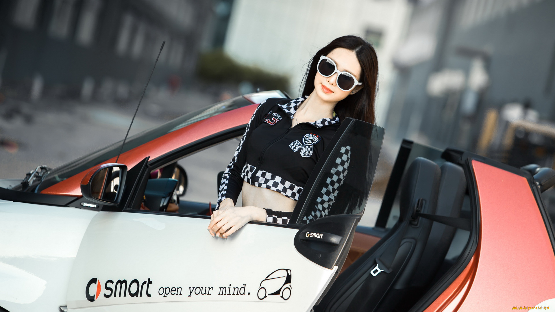 автомобили, -авто, с, девушками, азиатка, автомобиль, девушка, взгляд, фон