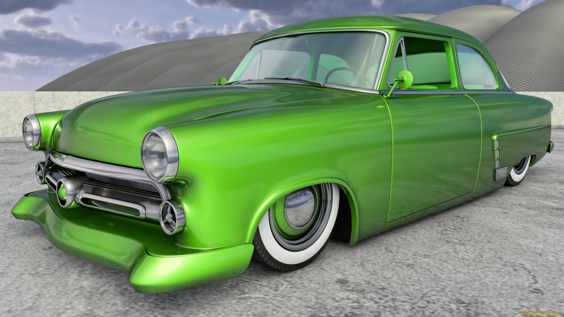 автомобили, 3д, 1952г, фон, автомобиль, ford