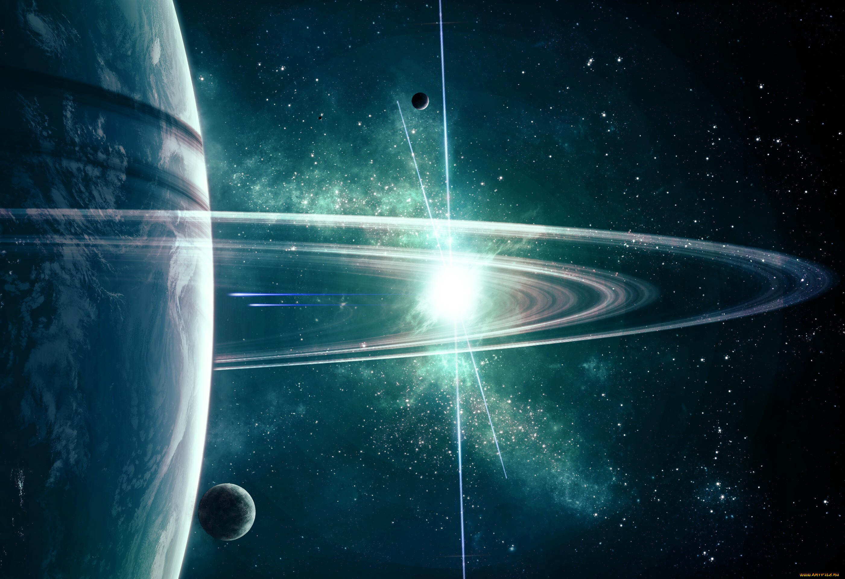 космос, арт, свет, звезды, млечный, путь, планета, спутник