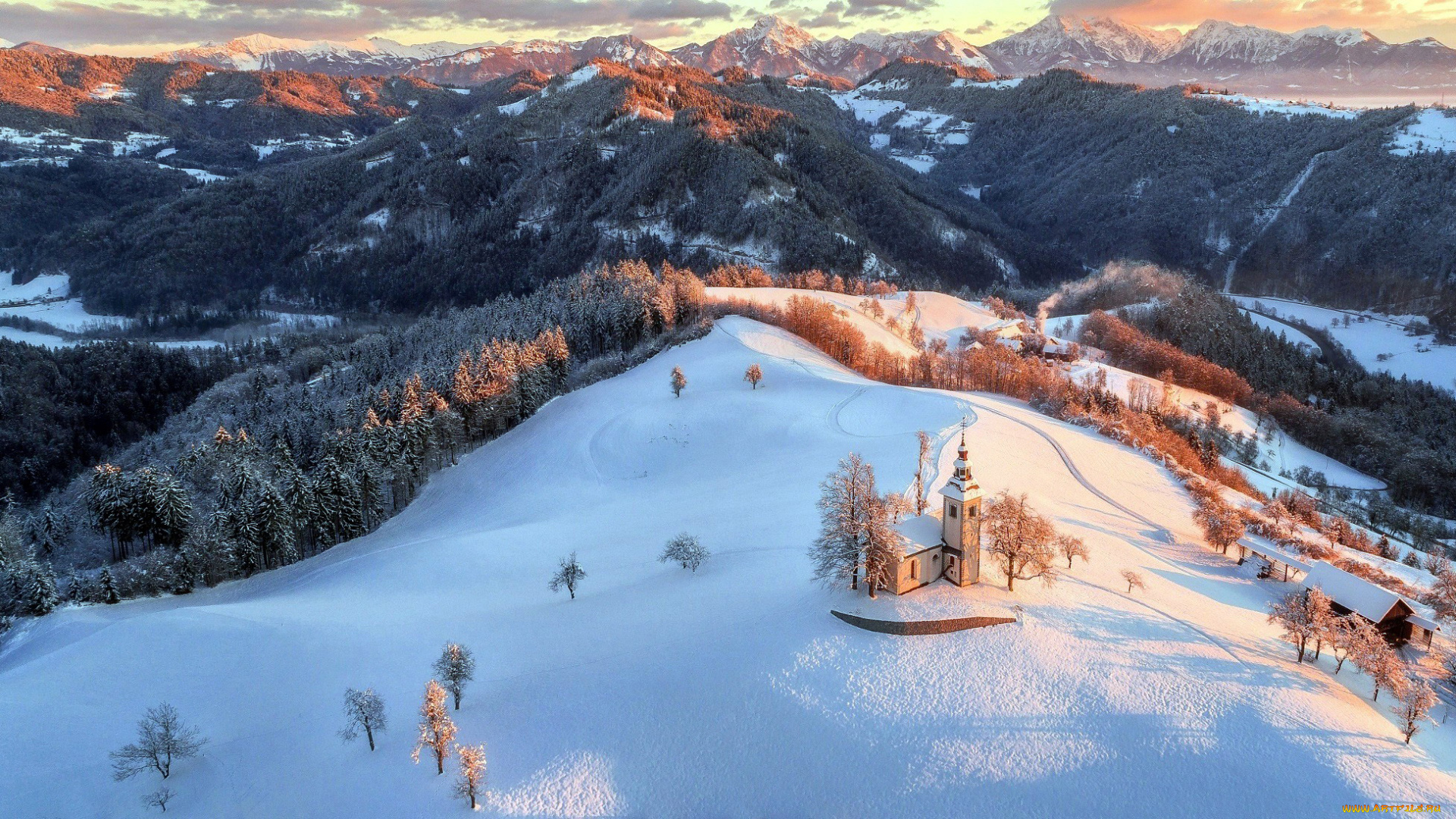 города, -, католические, соборы, , костелы, , аббатства, костел, панорама, зима