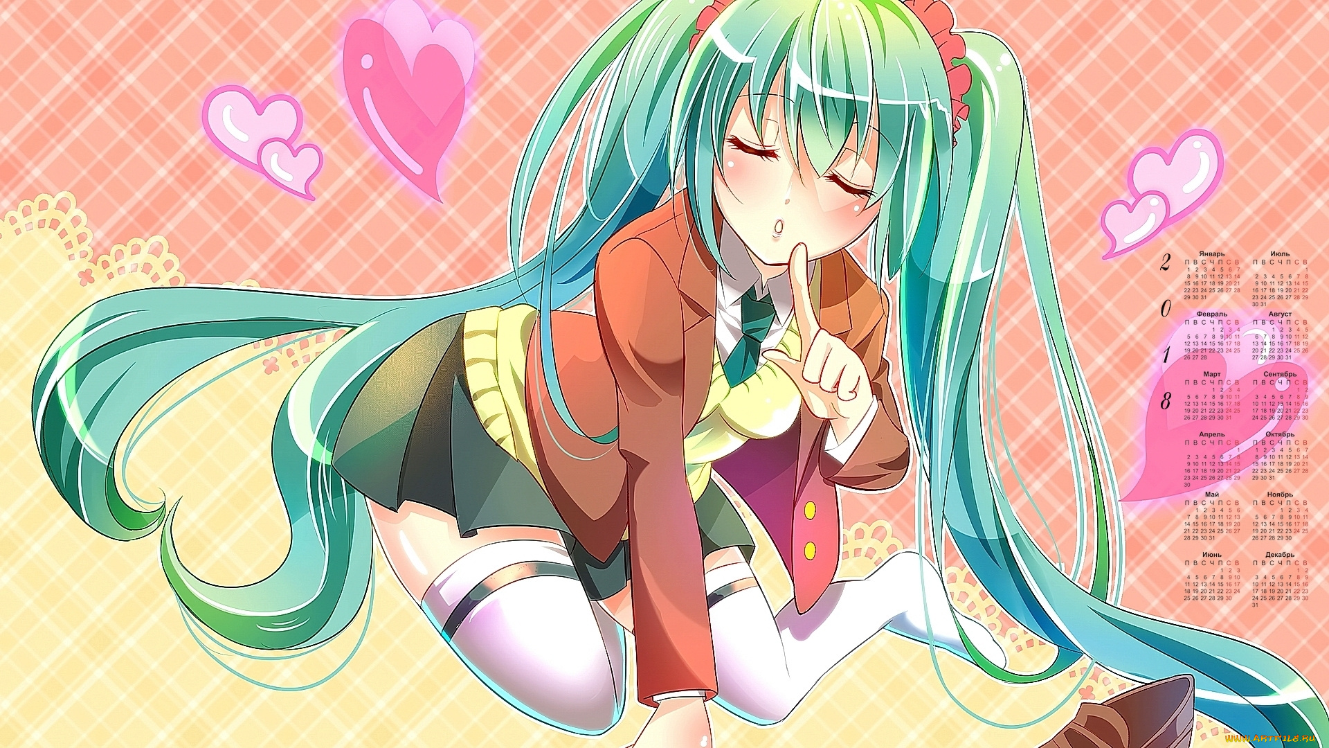 календари, аниме, сердце, девушка, 2018