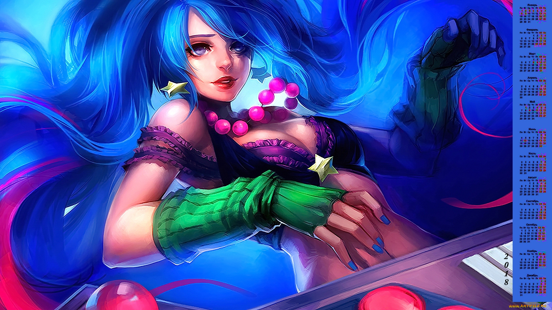календари, видеоигры, бусы, взгляд, девушка, 2018