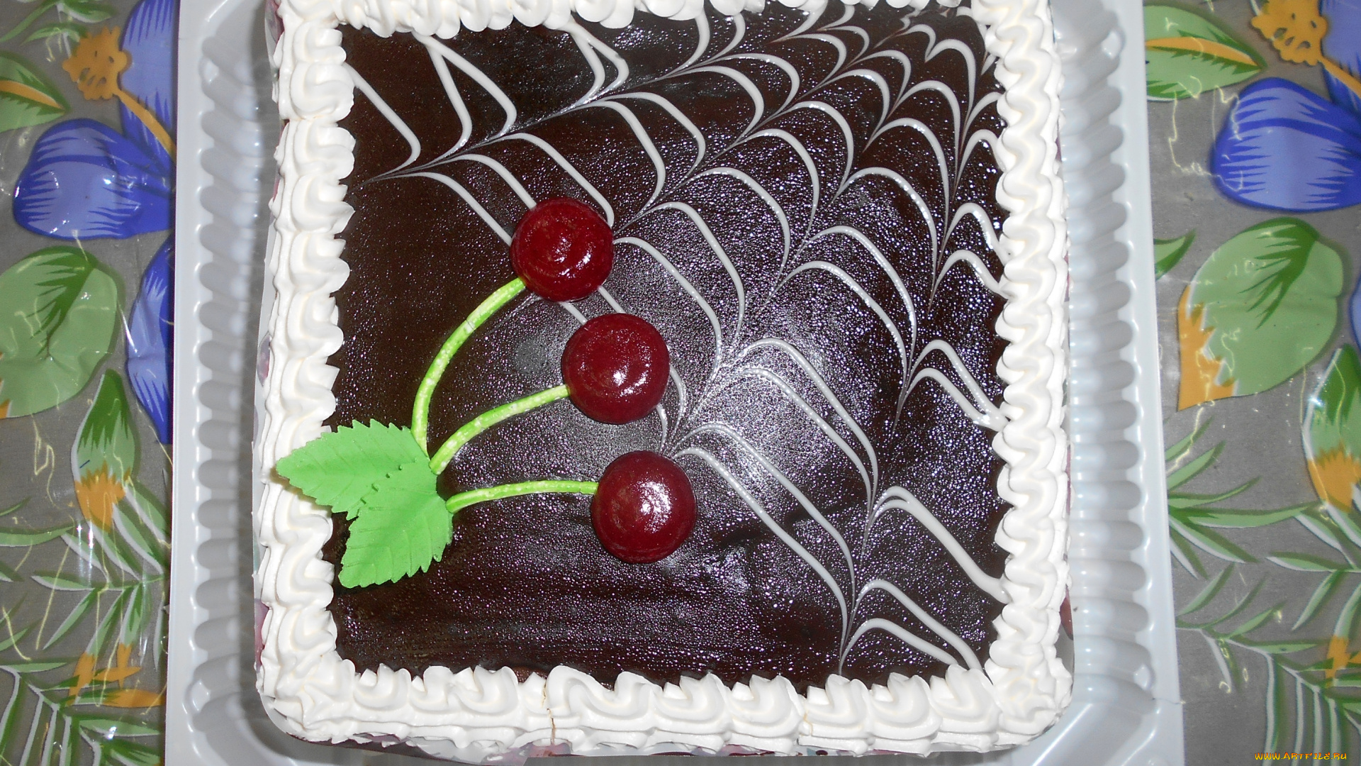 торт, с, вишней, еда, торты, торт