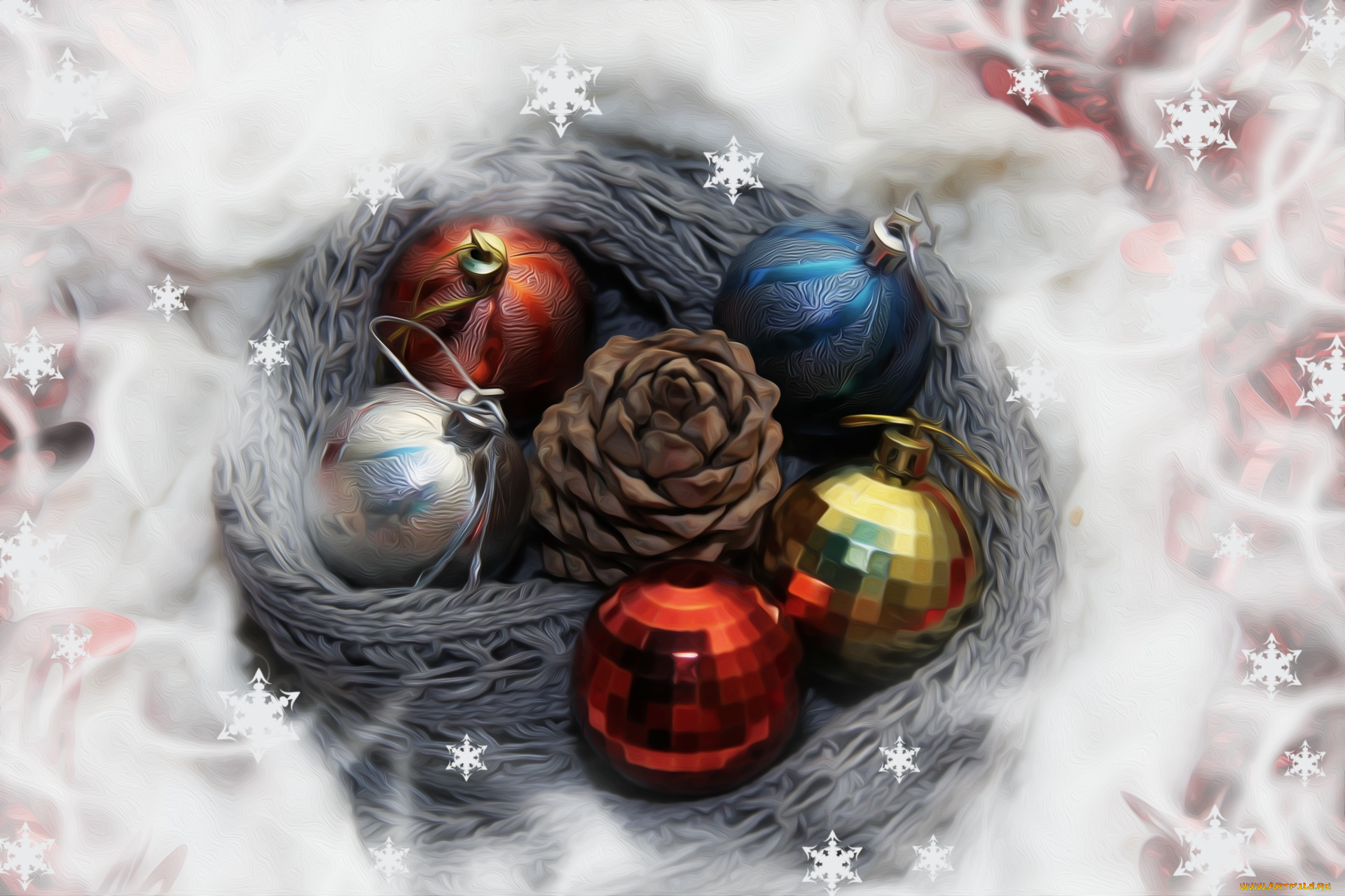 разное, компьютерный, дизайн, шары, игрушки, шишка, снежинки, картинка