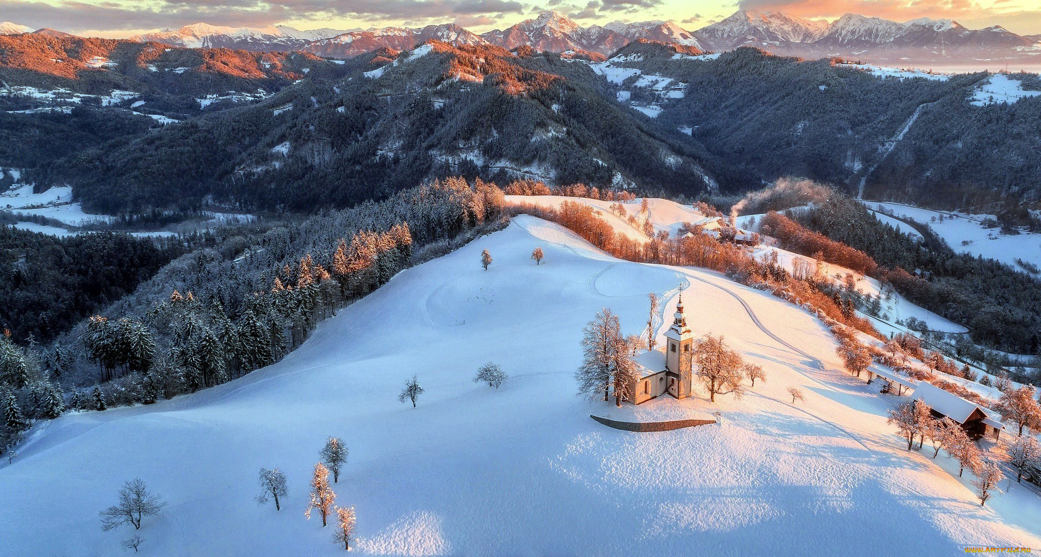 города, -, католические, соборы, , костелы, , аббатства, костел, панорама, зима