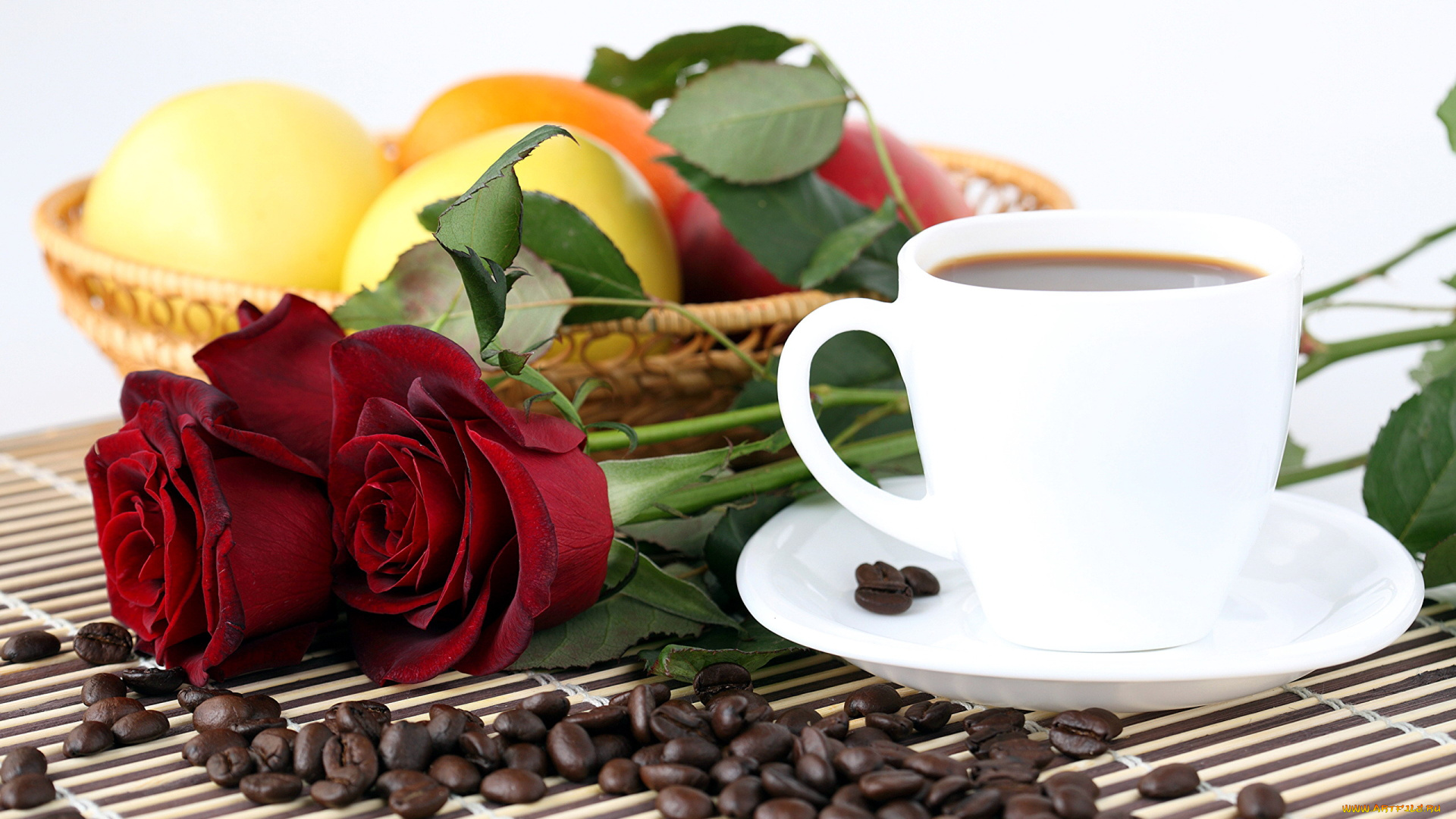 еда, кофе, , кофейные, зёрна, розы, зерна, фрукты
