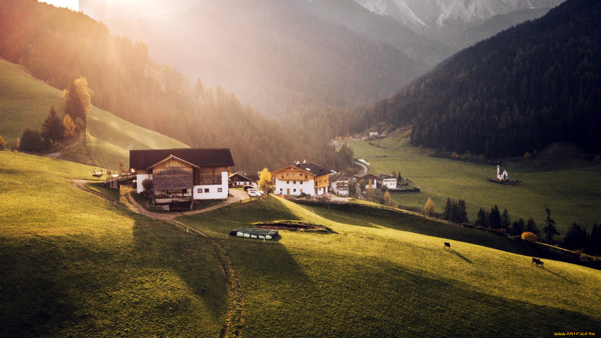 города, -, пейзажи, дома, долина, горы