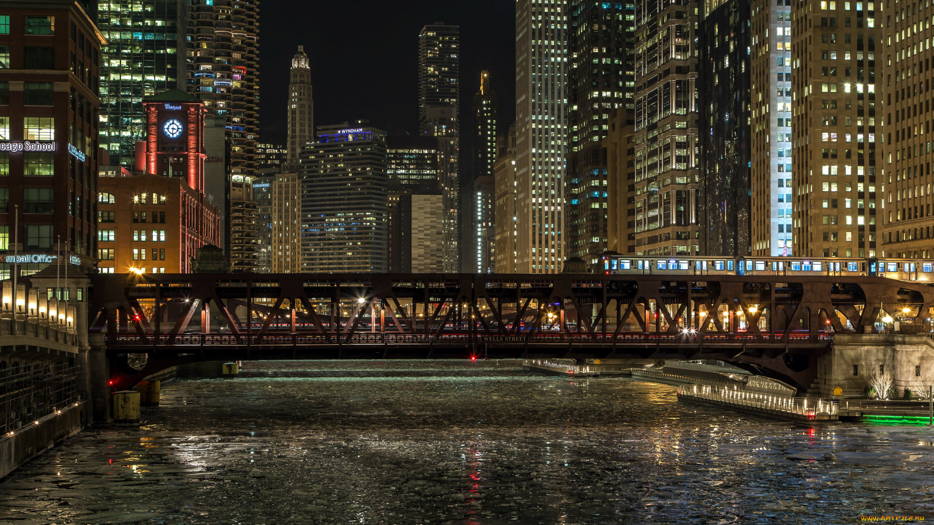 города, чикаго, , сша, ночь, небоскребы, огни