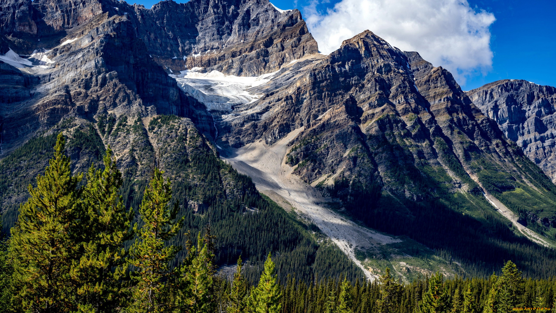 природа, горы, вершины, облако, снег