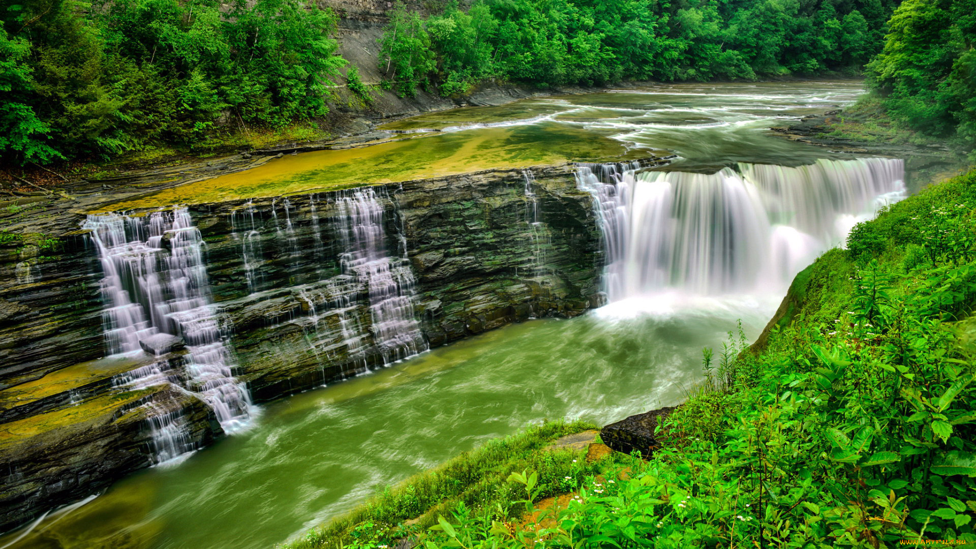природа, водопады, вода, поток, водопад
