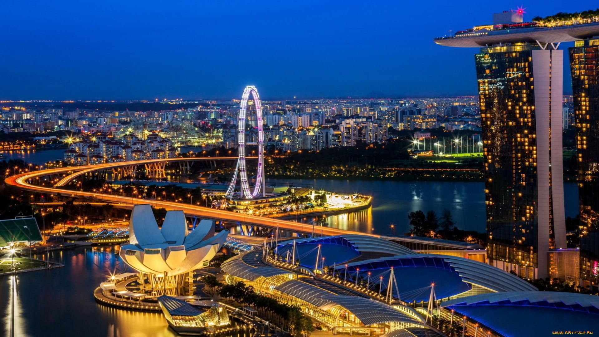 singapore, города, сингапур, , сингапур, роскошь, вид, город, красота, небо, ночь, вечер, иллюминация, отражение, огни