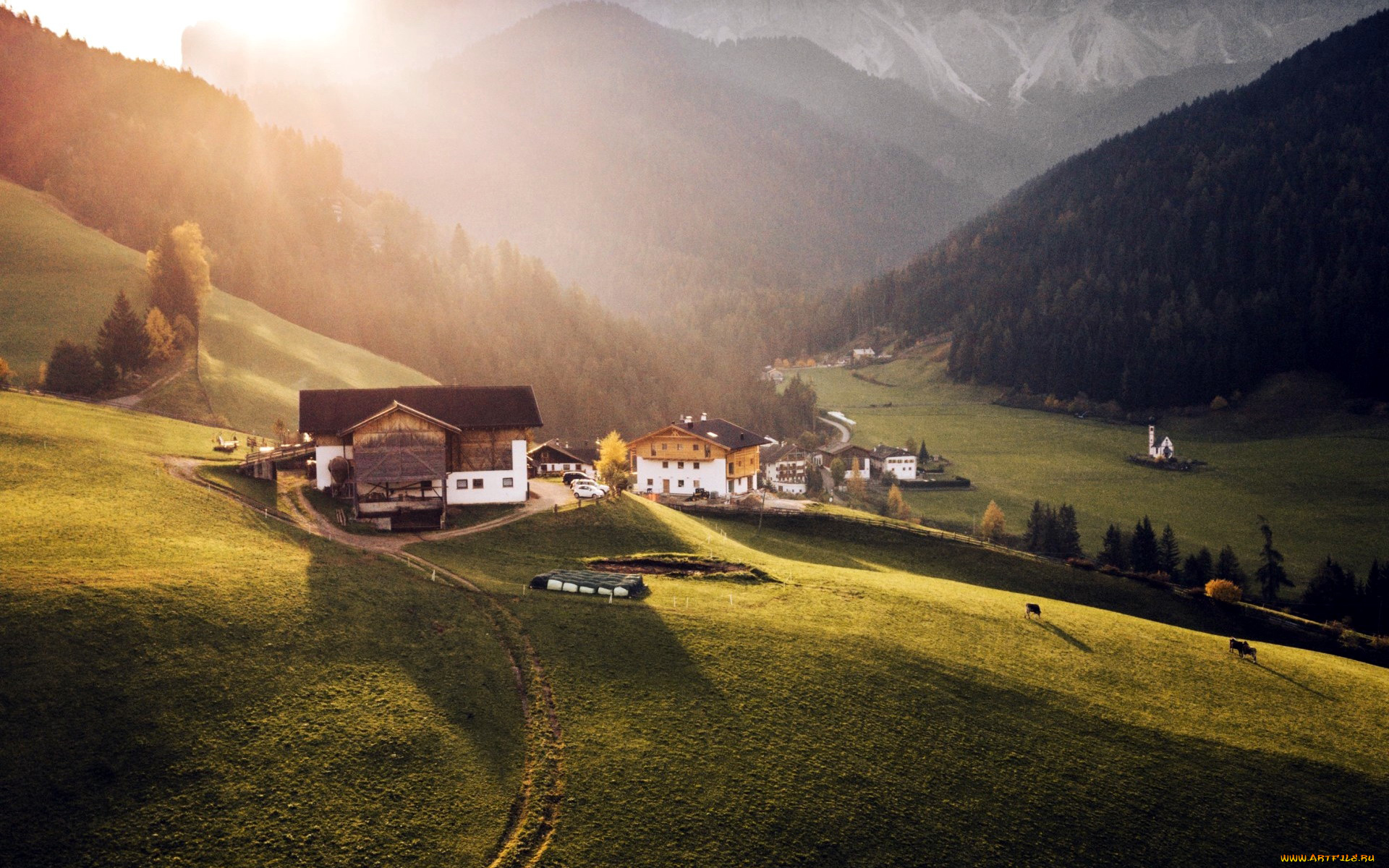 города, -, пейзажи, дома, долина, горы