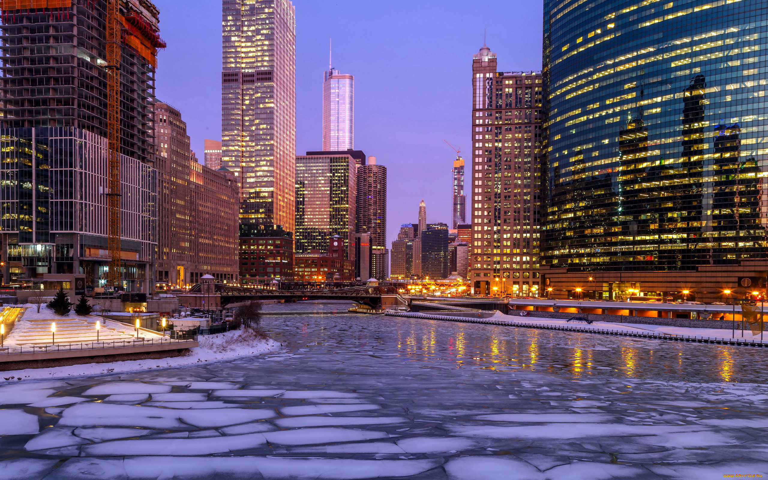 города, чикаго, , сша, небоскребы, ночь, огни