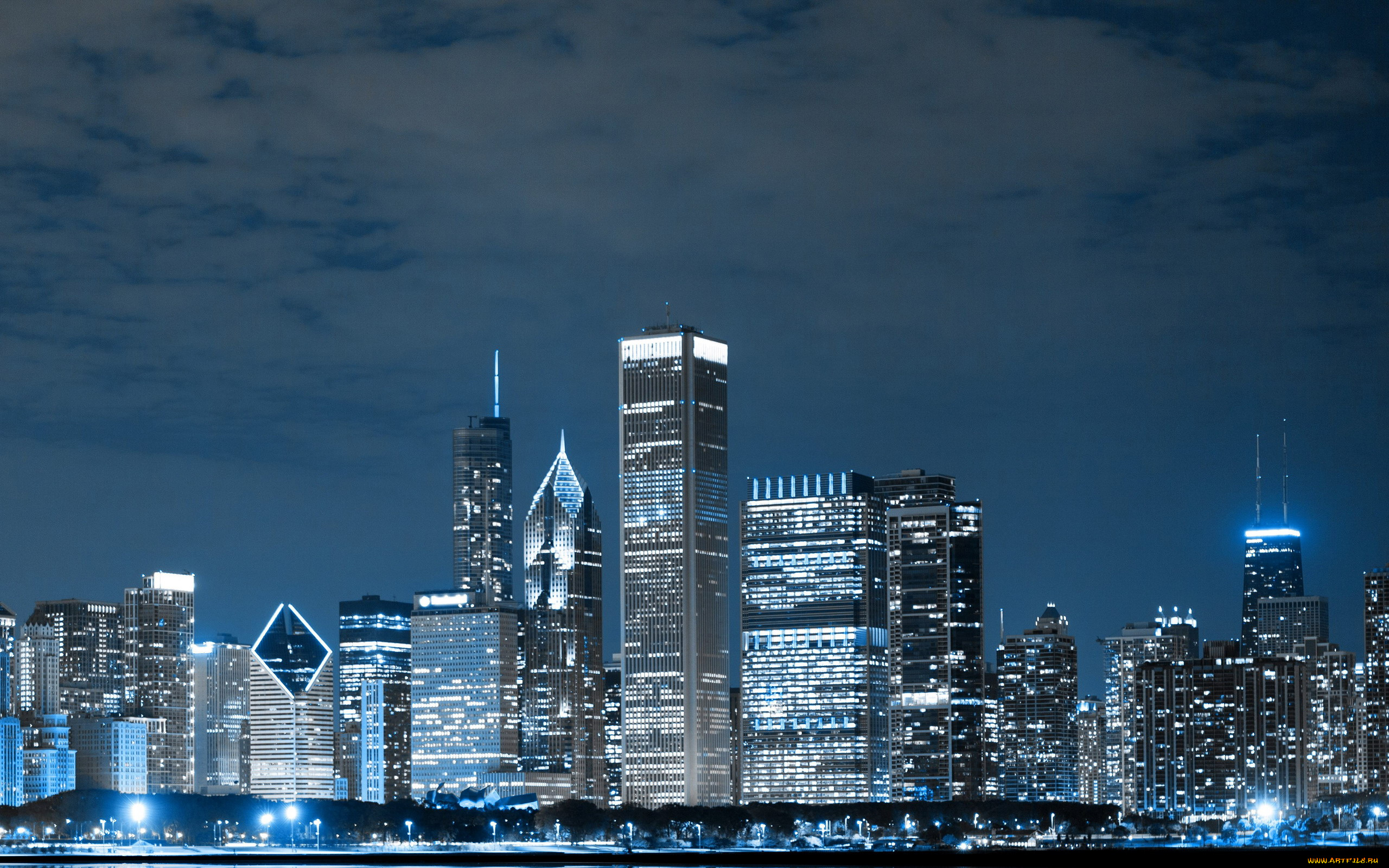 города, чикаго, , сша, ночь, огни, небоскребы