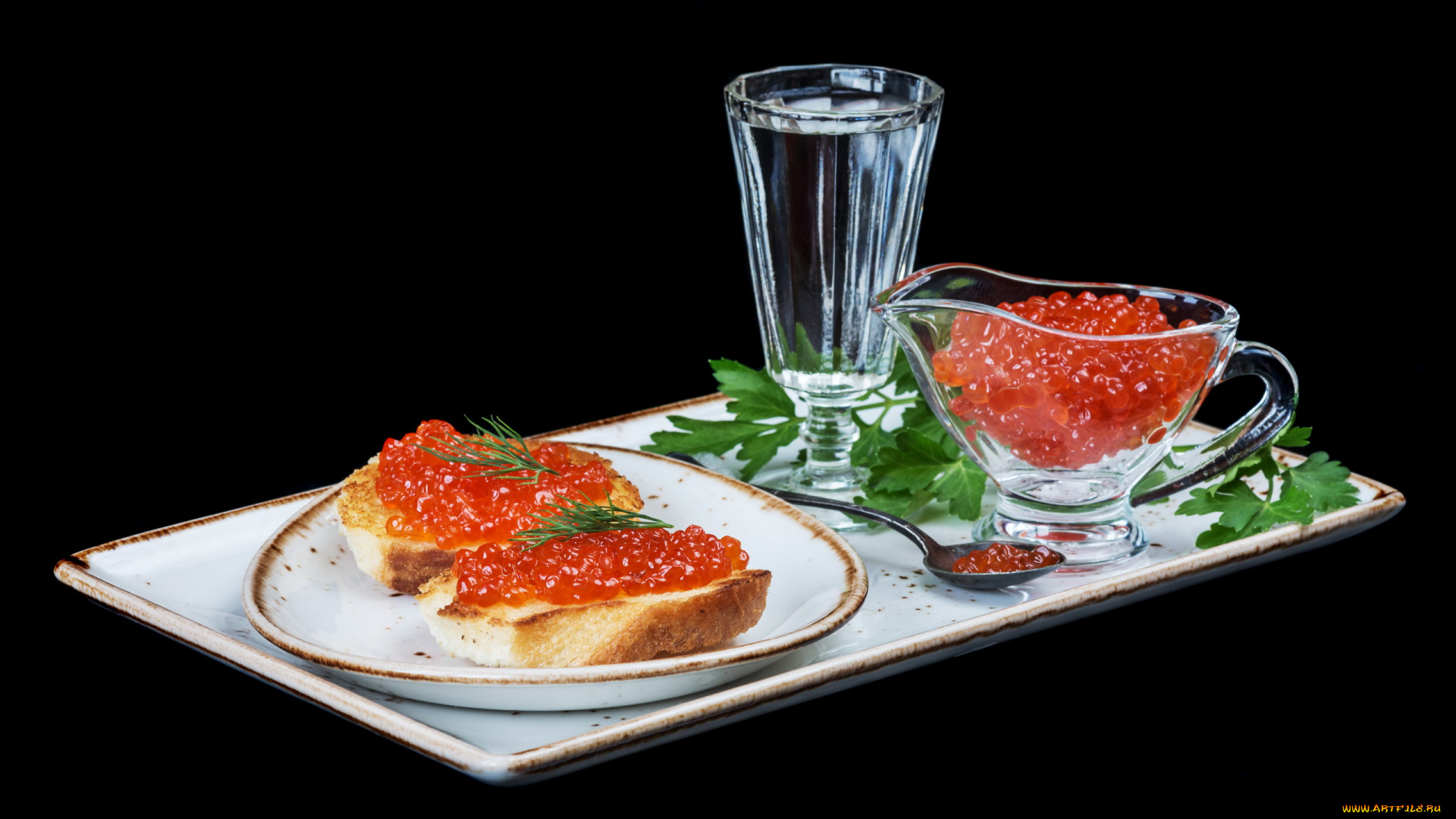 еда, икра, водка, бутерброд, красная