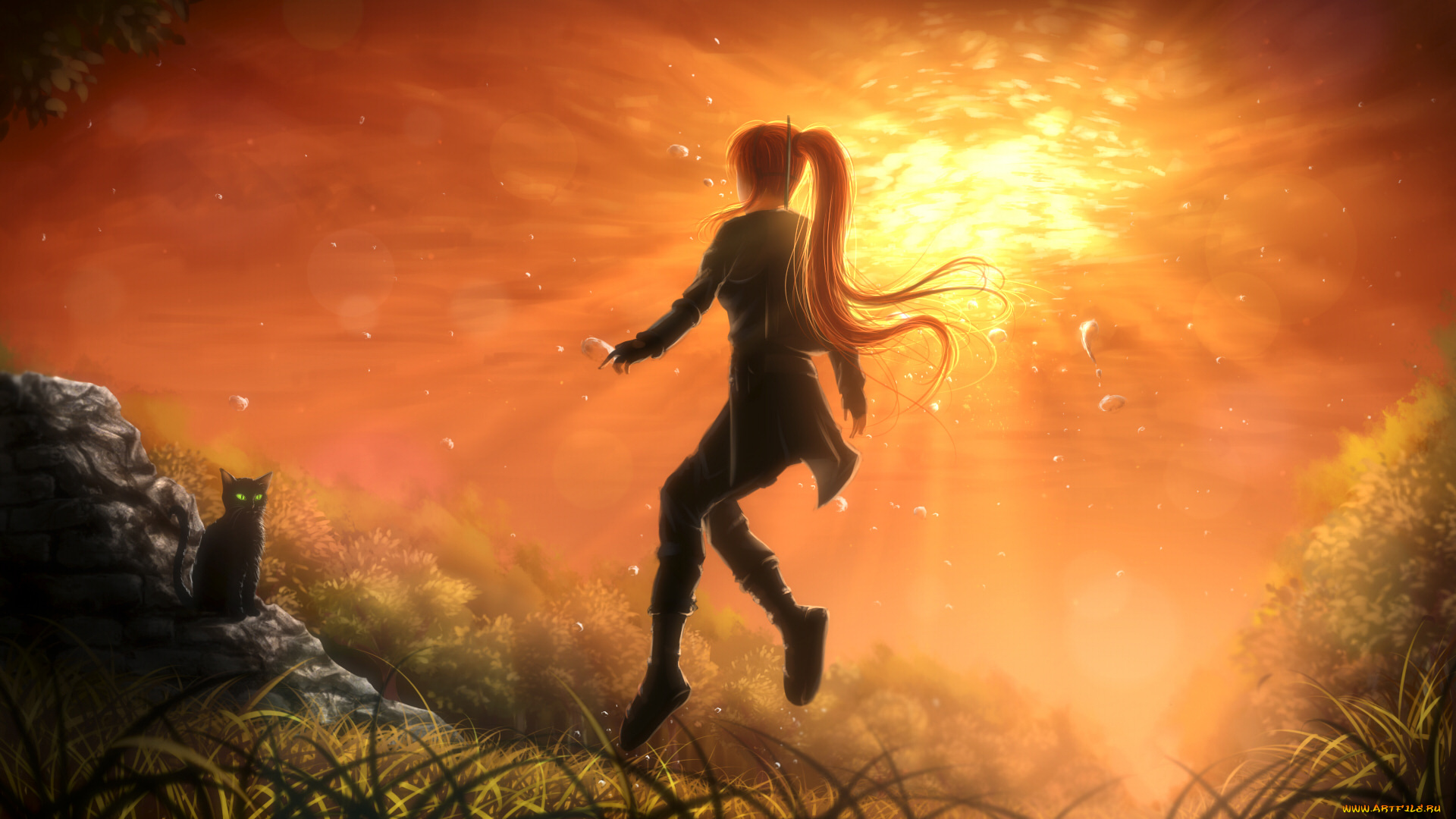 фэнтези, девушки, девушка, фон, вода, кот