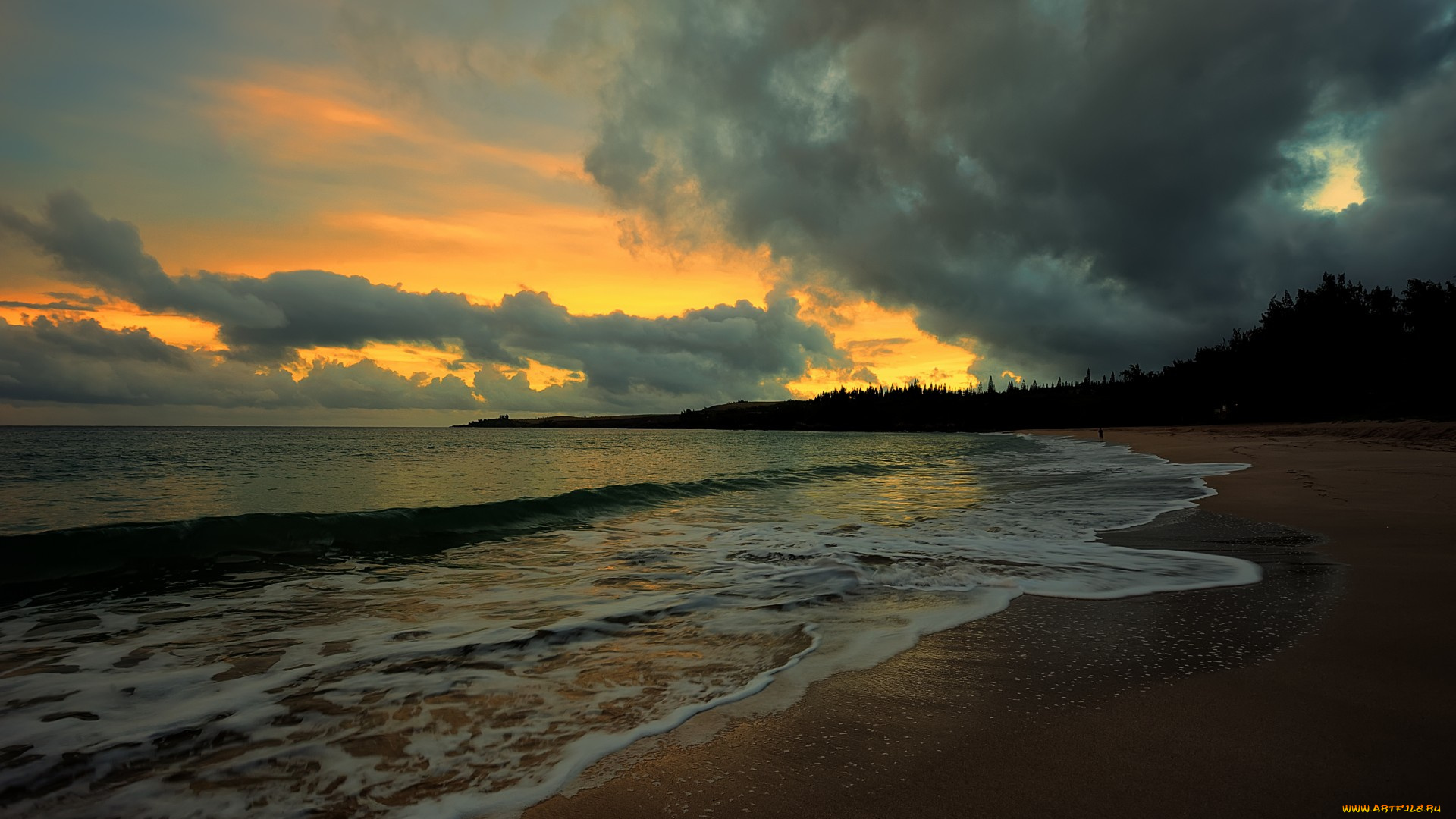 природа, побережье, тучи, море, берег