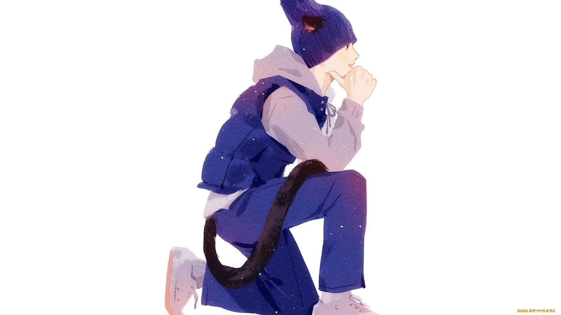 рисованное, люди, ван, ибо, шапка, ушки, хвост