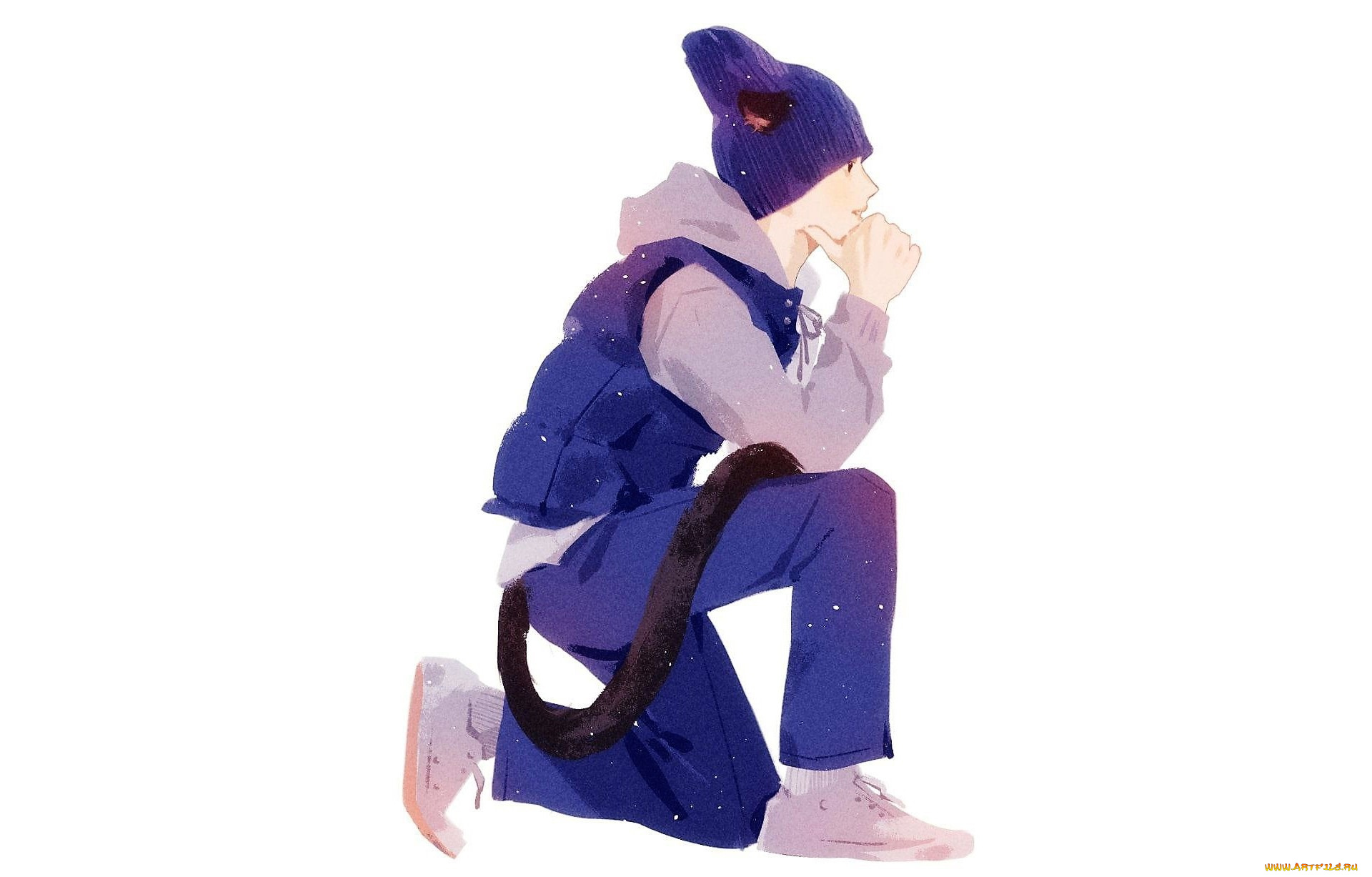 рисованное, люди, ван, ибо, шапка, ушки, хвост