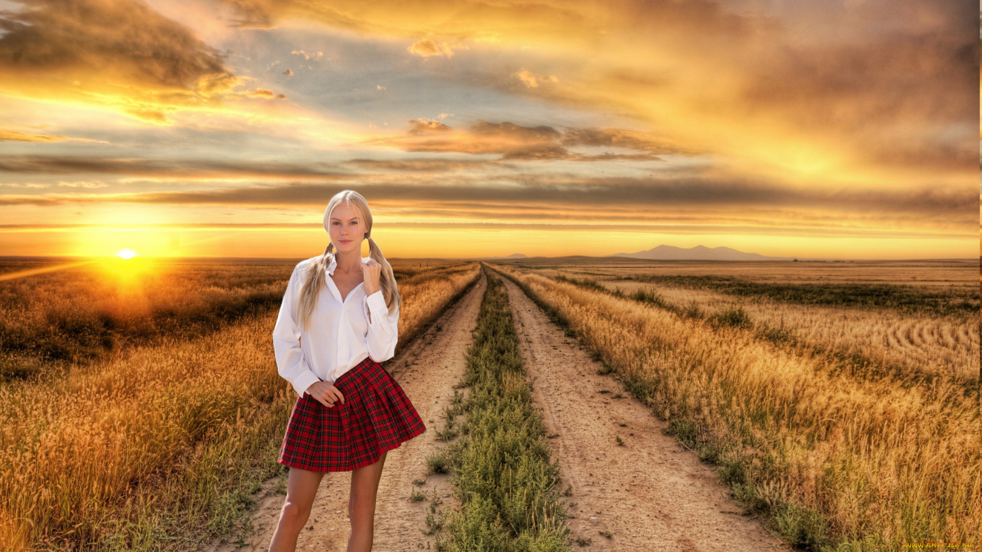 девушки, мая, коноваленко, , nancy, a, , nancy, ace, закат, дорога, поле, юбка, блузка