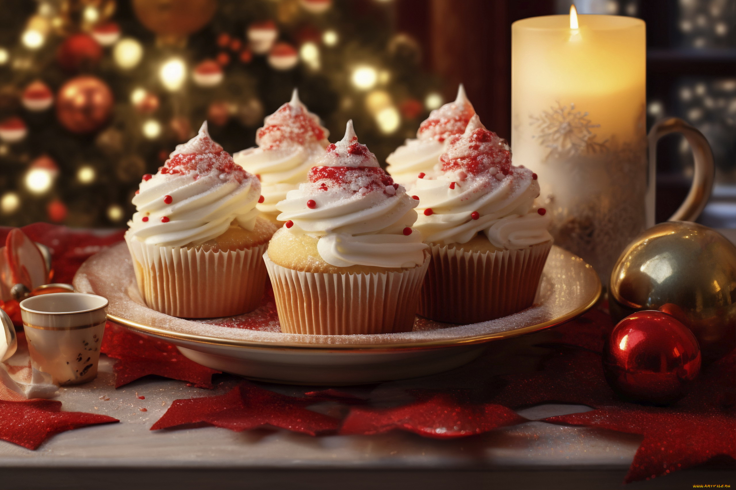 праздничные, угощения, свеча, шарики, кексы