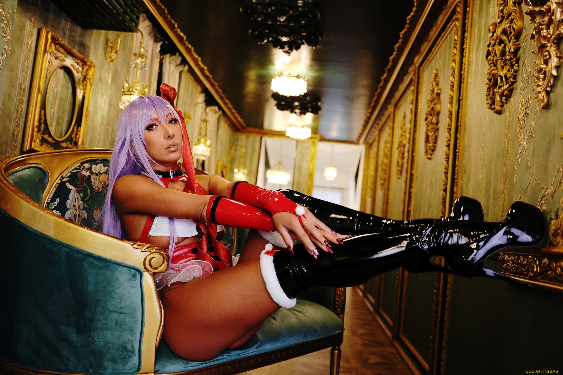 девушки, nonsummerjack, образ, костюм, косплей, сапоги, кресло, особняк