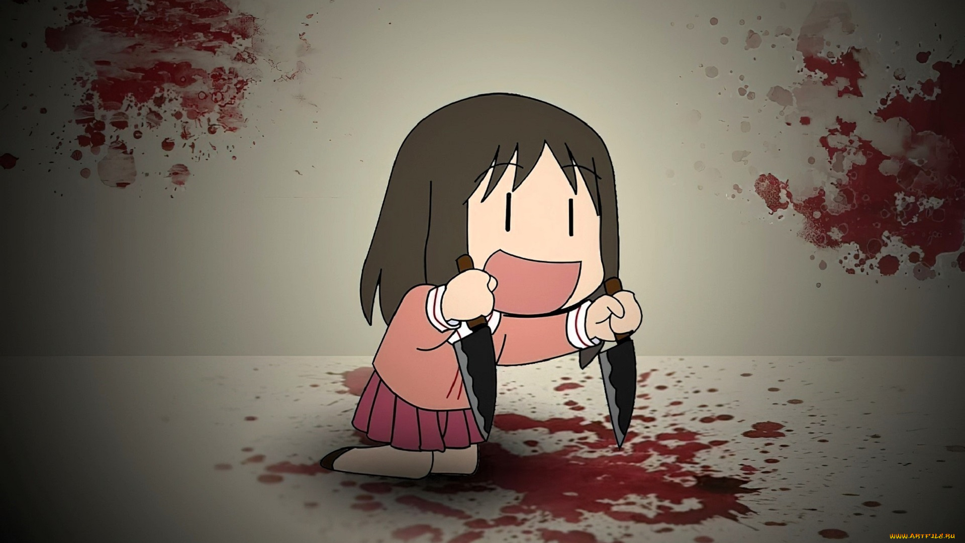 аниме, azumanga, daioh, девочка, ножи, кровь