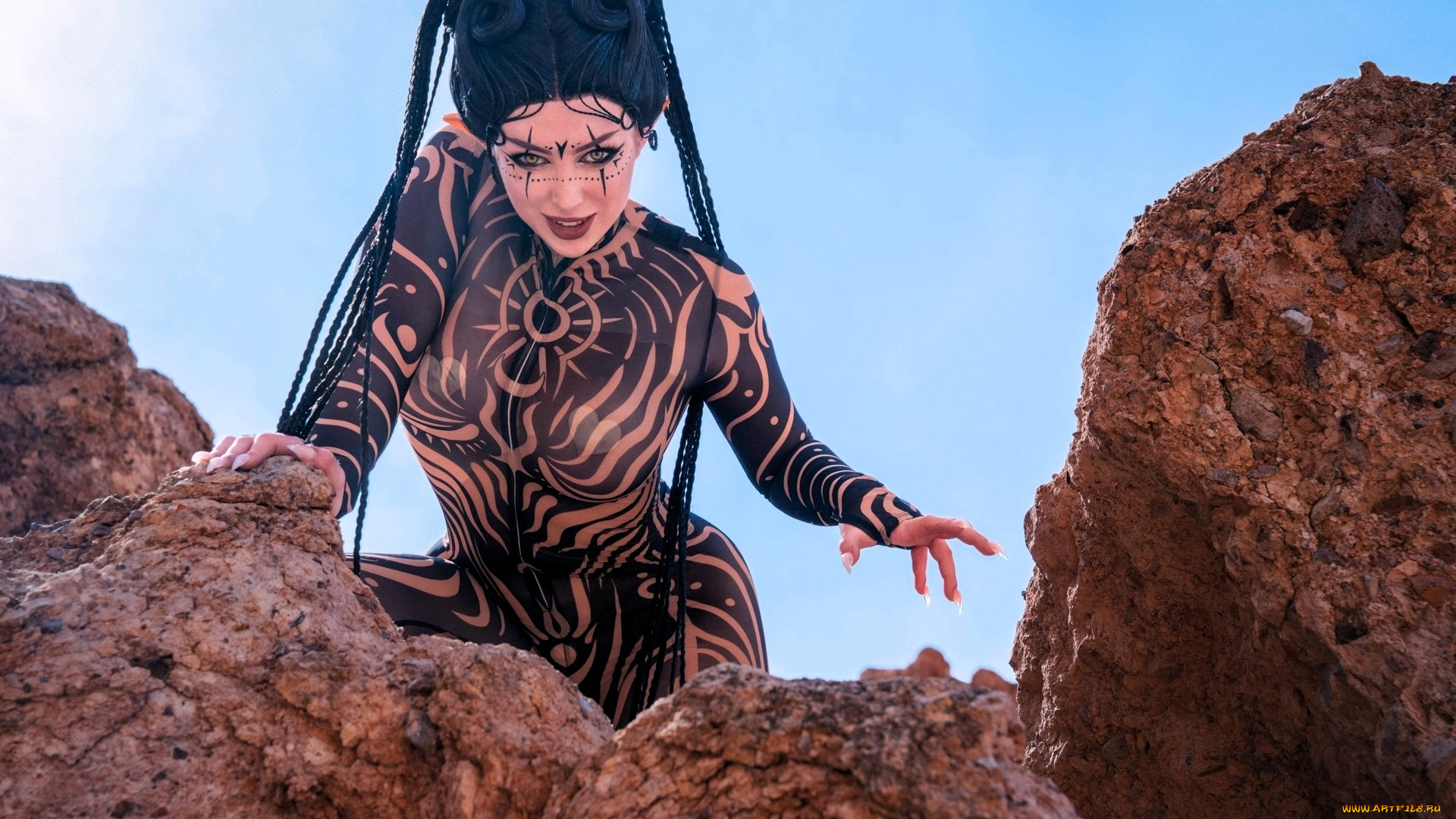 девушки, мария, давыдова, , lady, melamori, образ, косплей, наряд, костюм, полоски, скалы