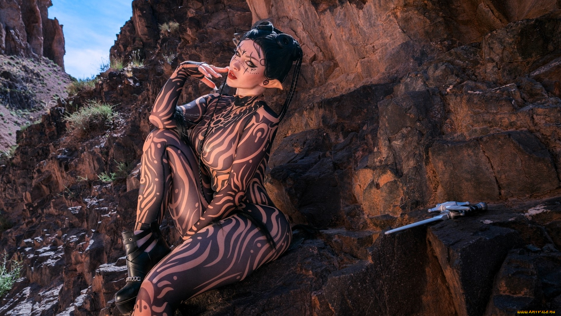 девушки, мария, давыдова, , lady, melamori, образ, косплей, наряд, костюм, полоски, скалы