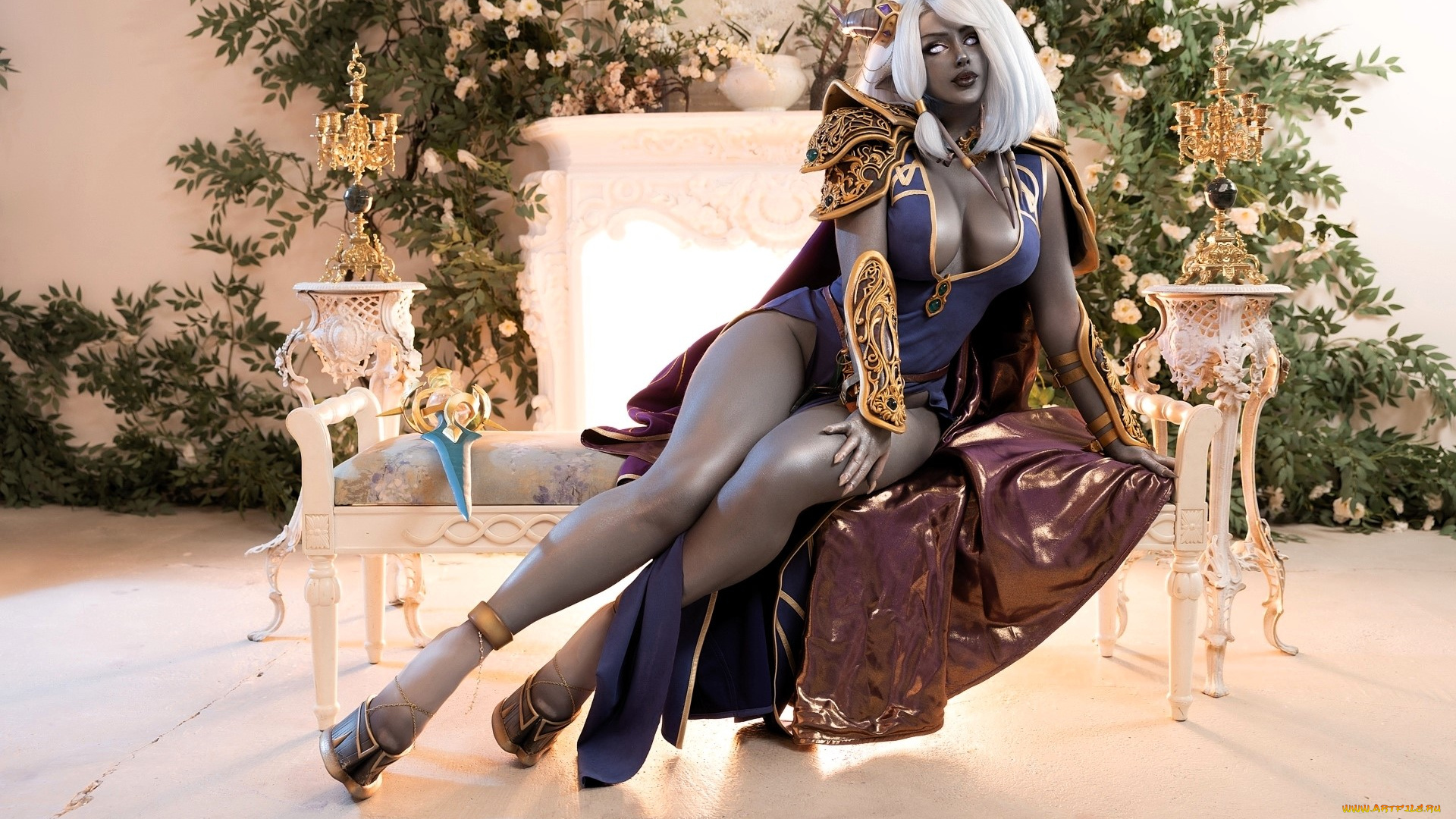 девушки, мария, давыдова, , lady, melamori, образ, косплей, наряд, костюм, растения, диван