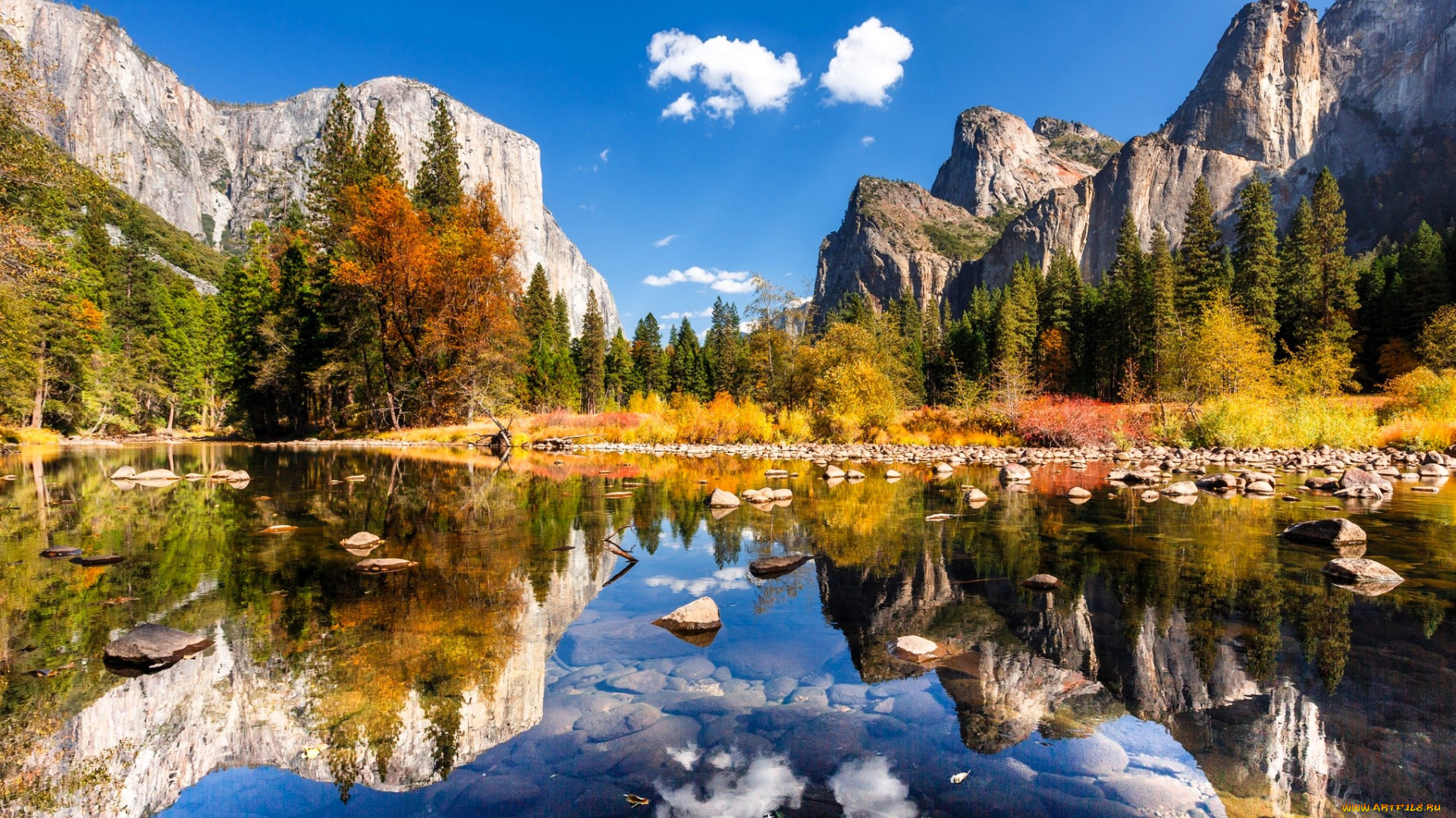 природа, реки, озера, небо, облака, горы, лес, осень, озеро, отражение