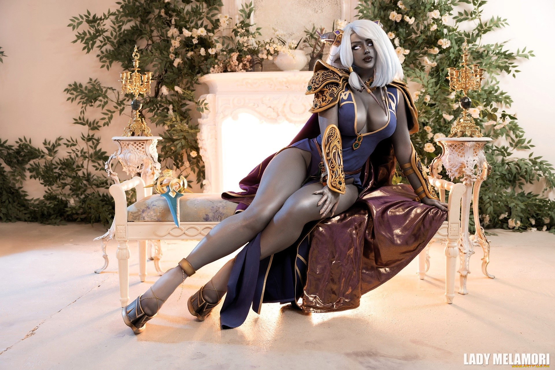 девушки, мария, давыдова, , lady, melamori, образ, косплей, наряд, костюм, растения, диван