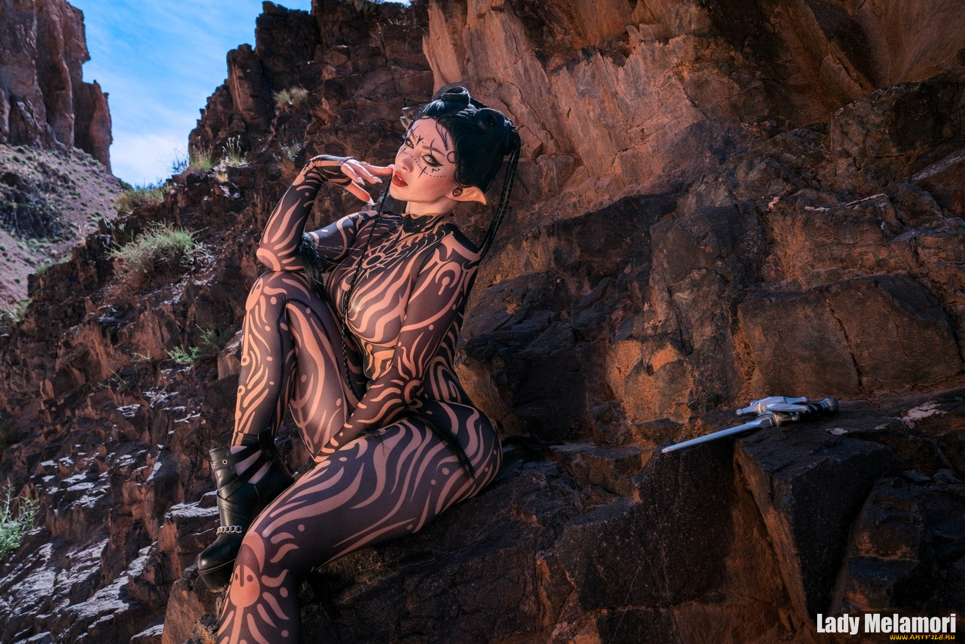 девушки, мария, давыдова, , lady, melamori, образ, косплей, наряд, костюм, полоски, скалы