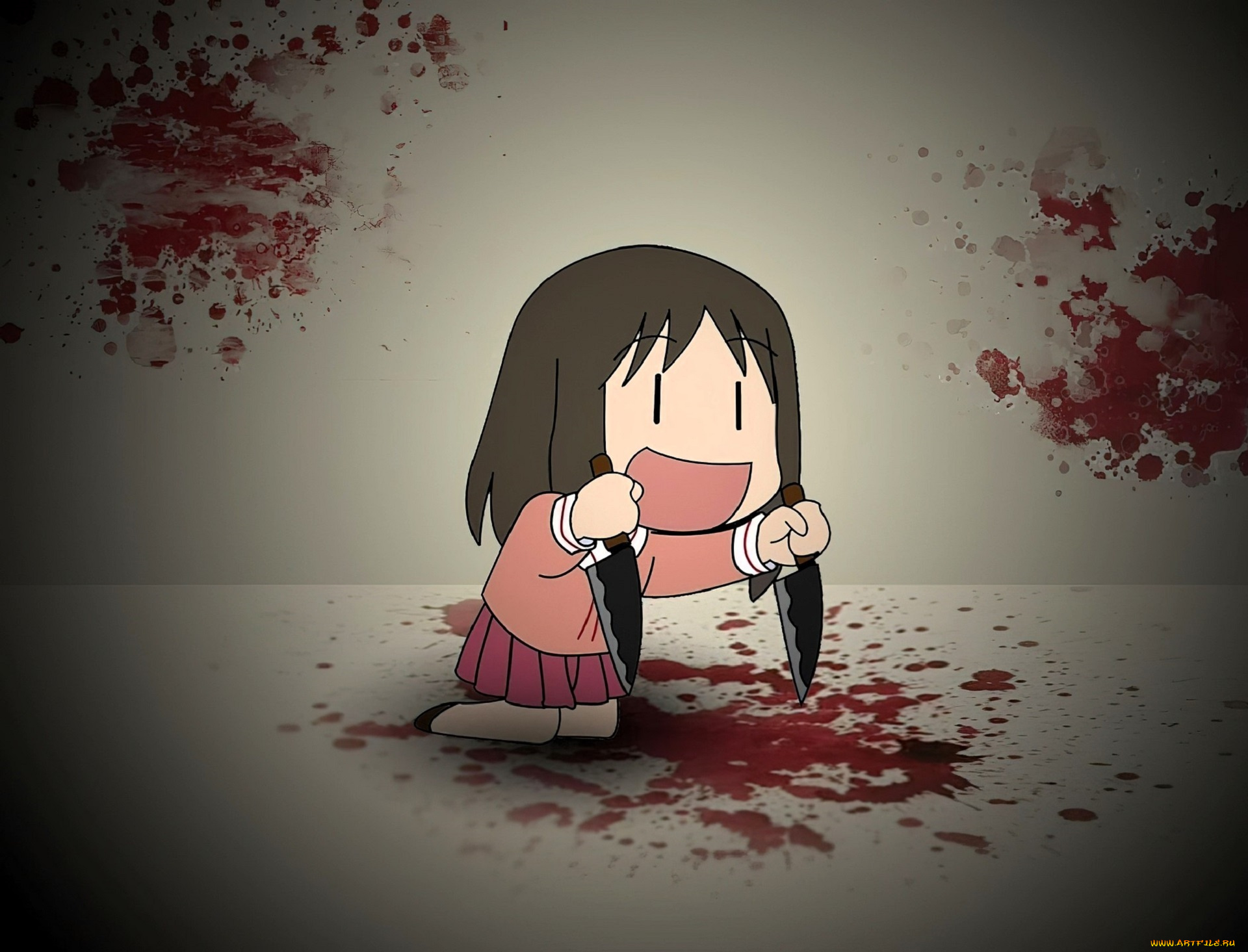 аниме, azumanga, daioh, девочка, ножи, кровь