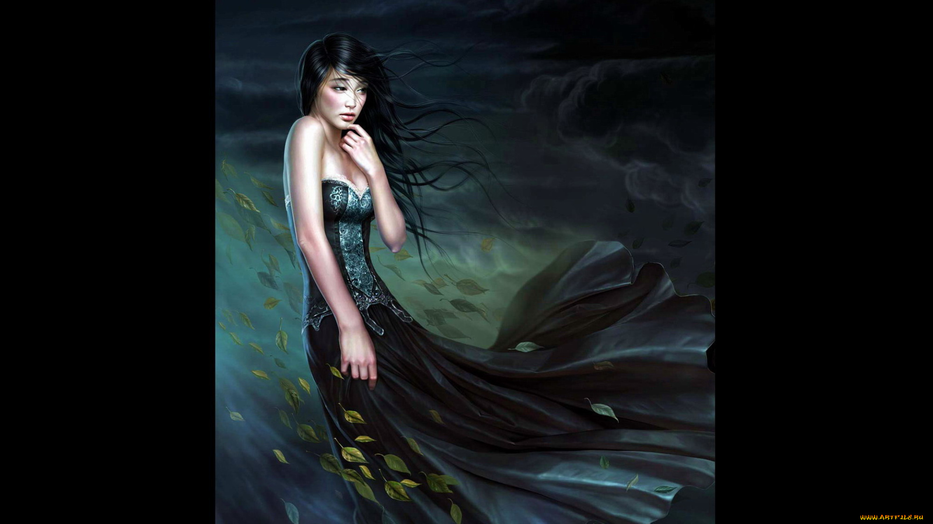 осенний, ветер, рисованные, люди