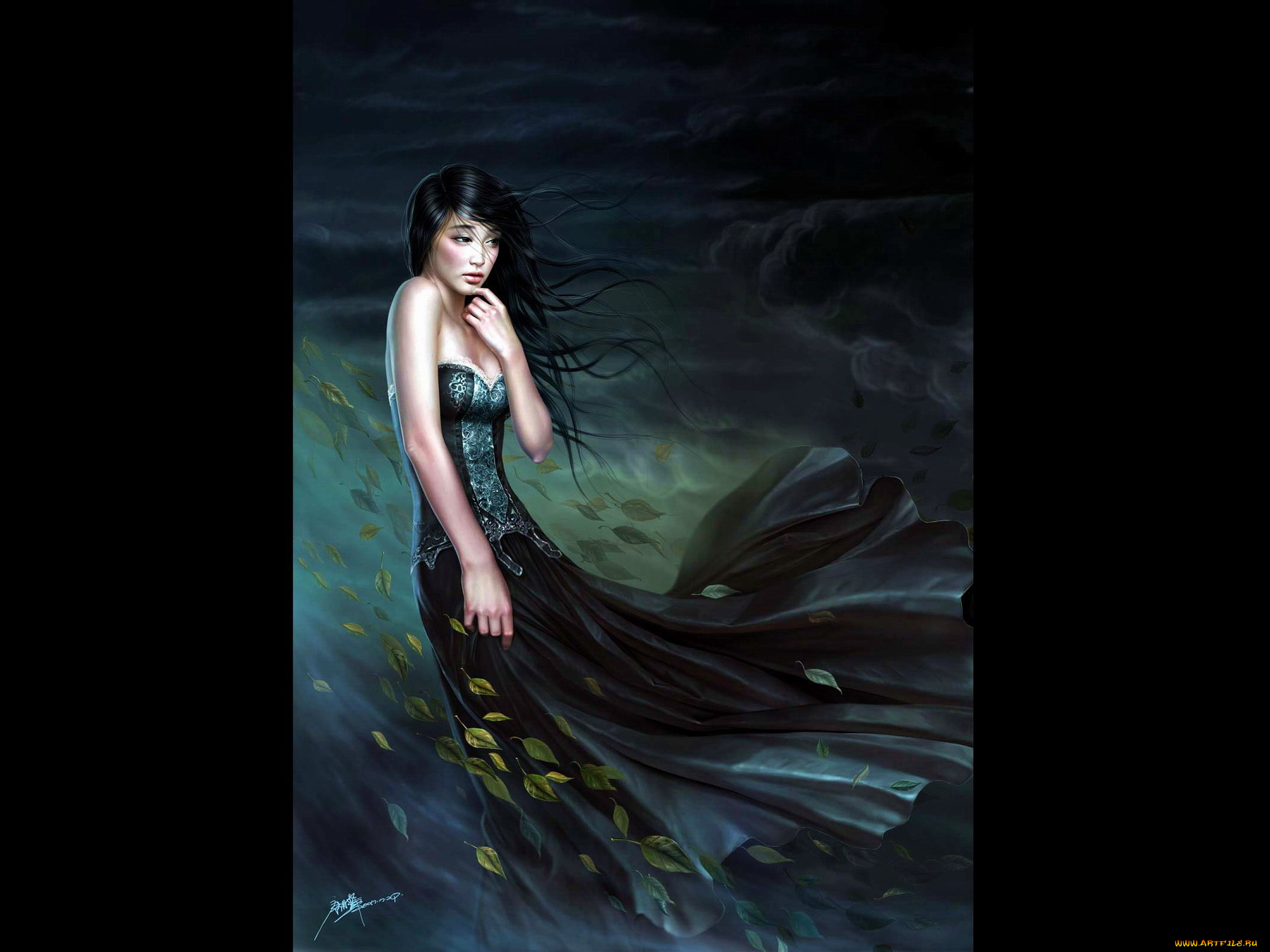 осенний, ветер, рисованные, люди