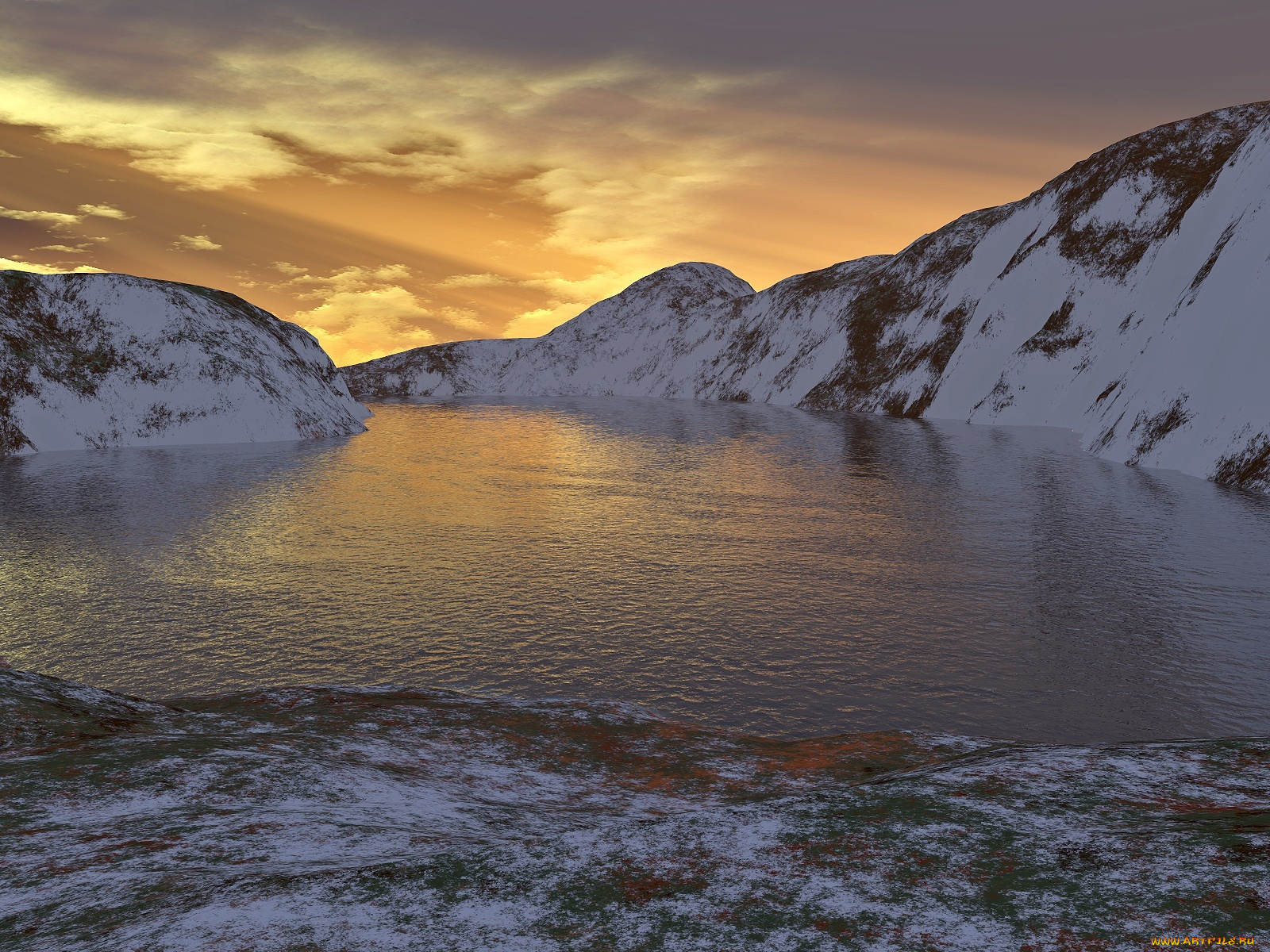 3д, графика, nature, landscape, природа, вода, горы