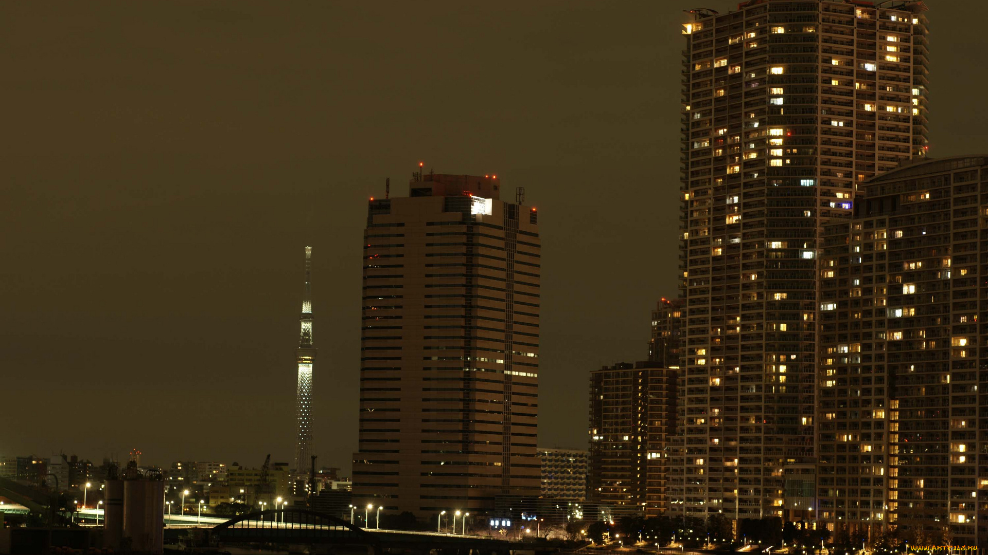 города, огни, ночного, дома, вечер