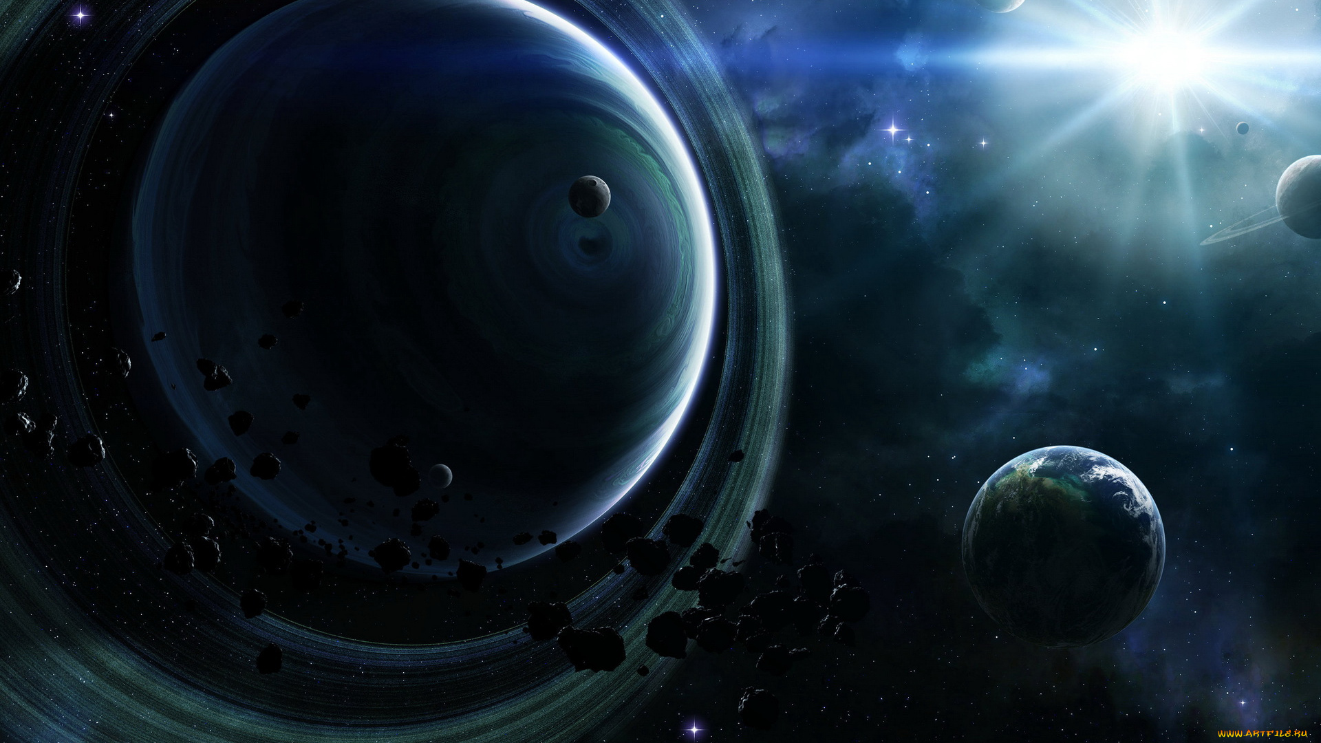 космос, арт, безконечность, планета, свечения