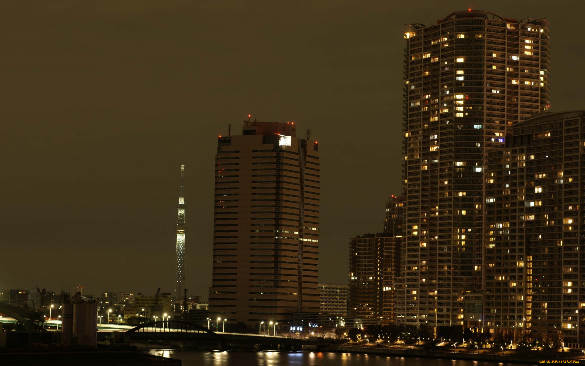 города, огни, ночного, дома, вечер