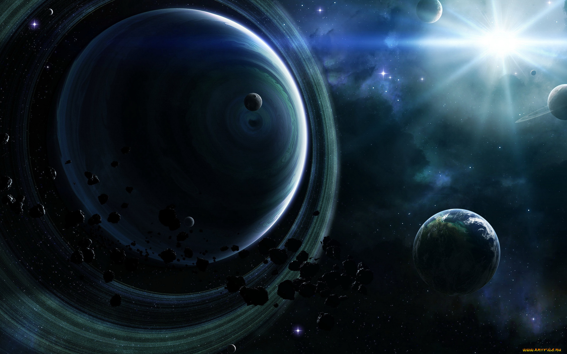 космос, арт, безконечность, планета, свечения