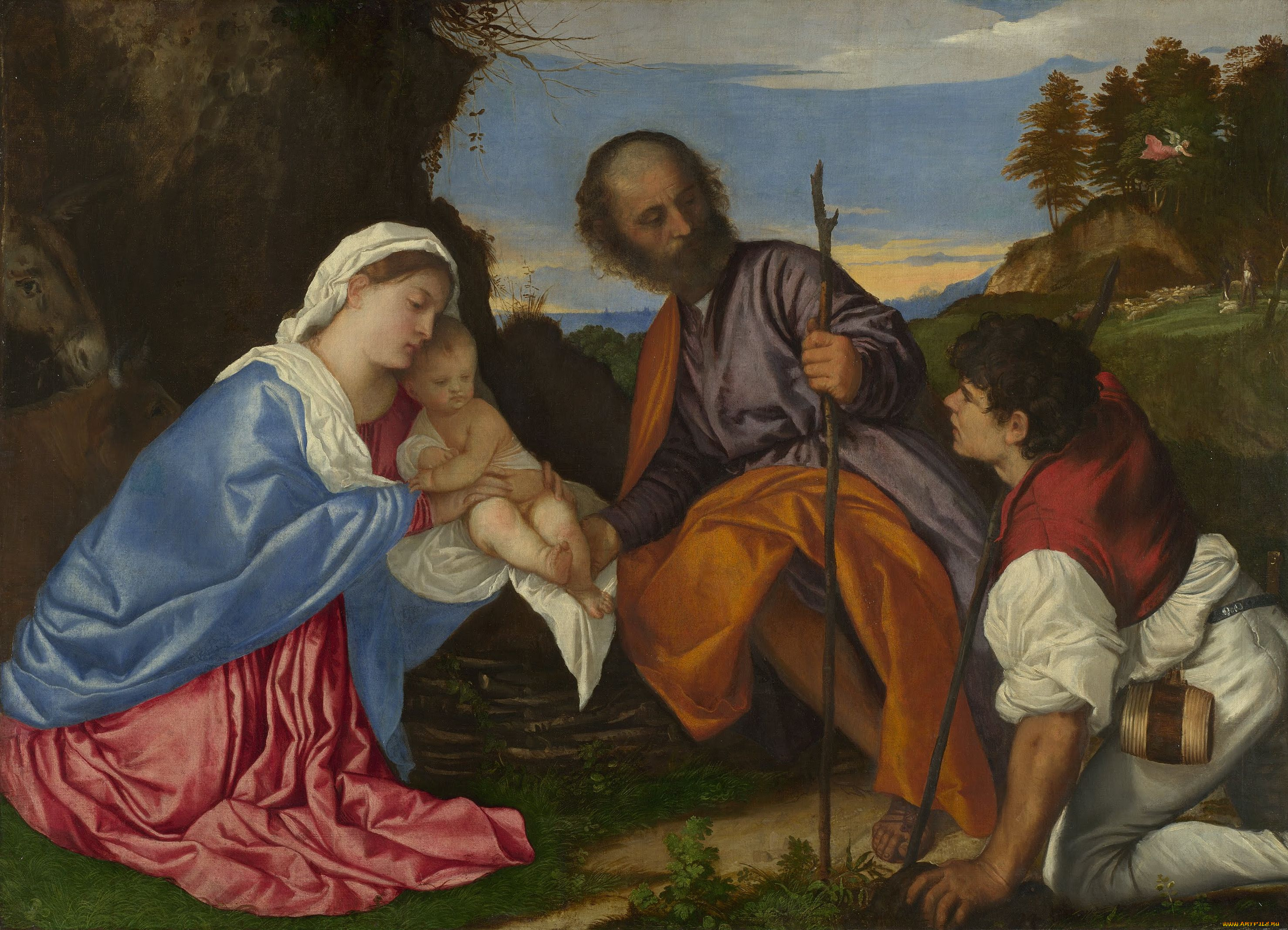 titian, the, holy, family, with, shepherd, рисованные, tiziano, vecellio