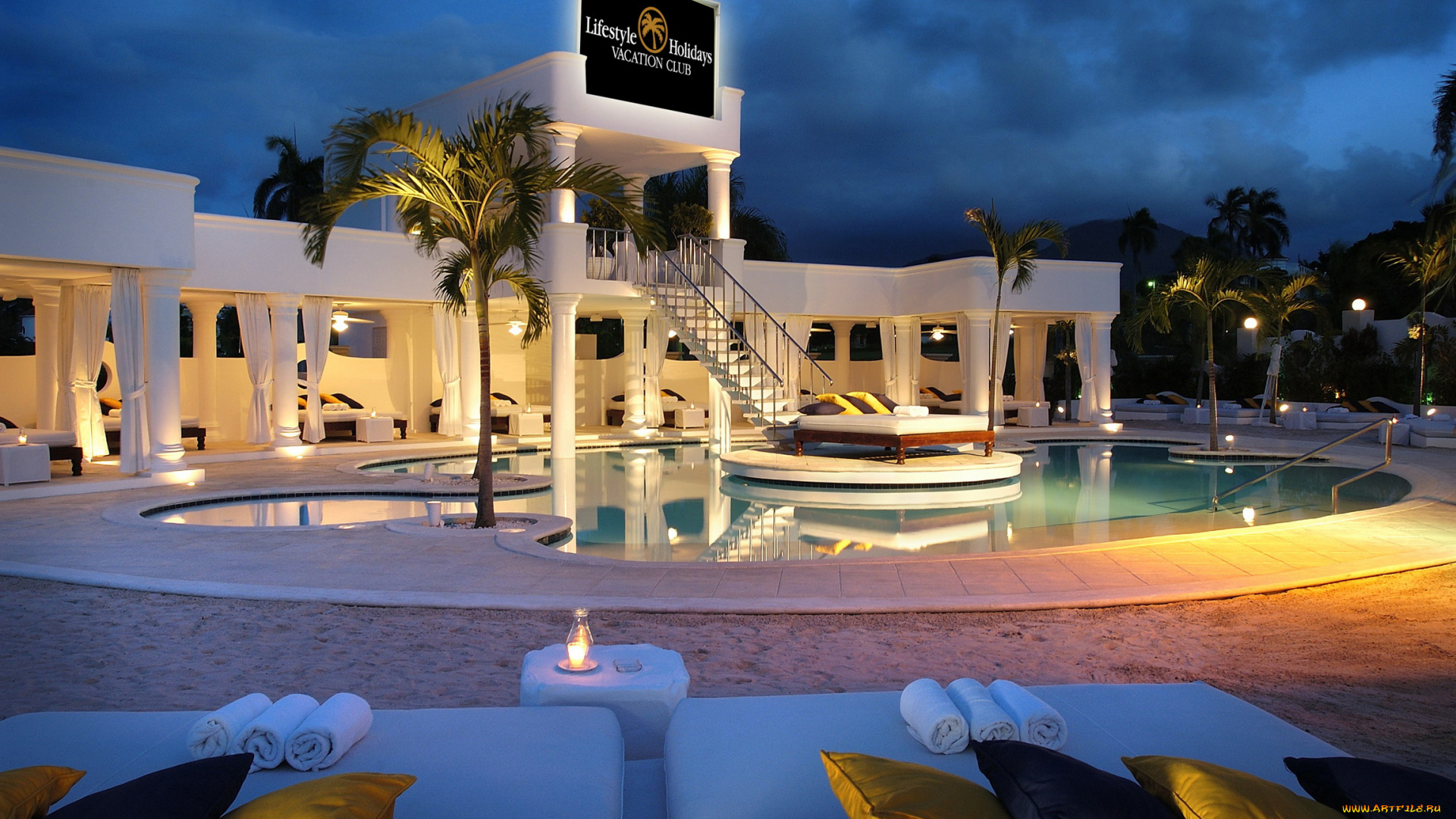 dominican, republic, города, здания, дома, курорт, бассейн, огни, ночь