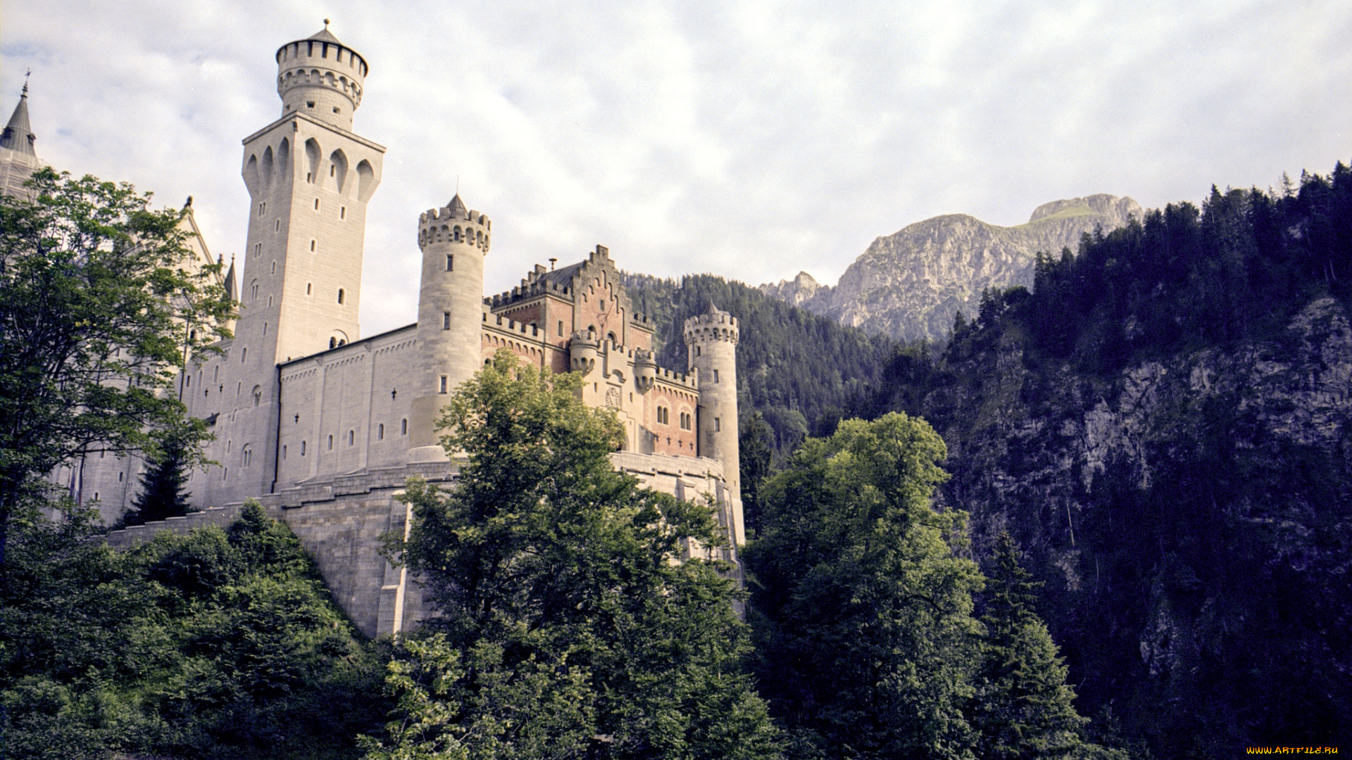 города, замок, нойшванштайн, германия, башни, горы