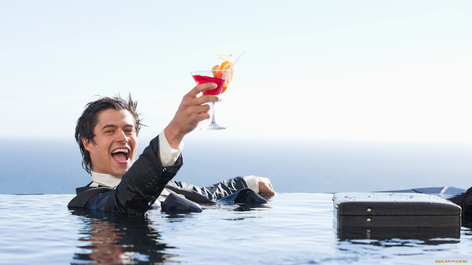 мужчины, unsort, бассейн, дипломат, коктейль