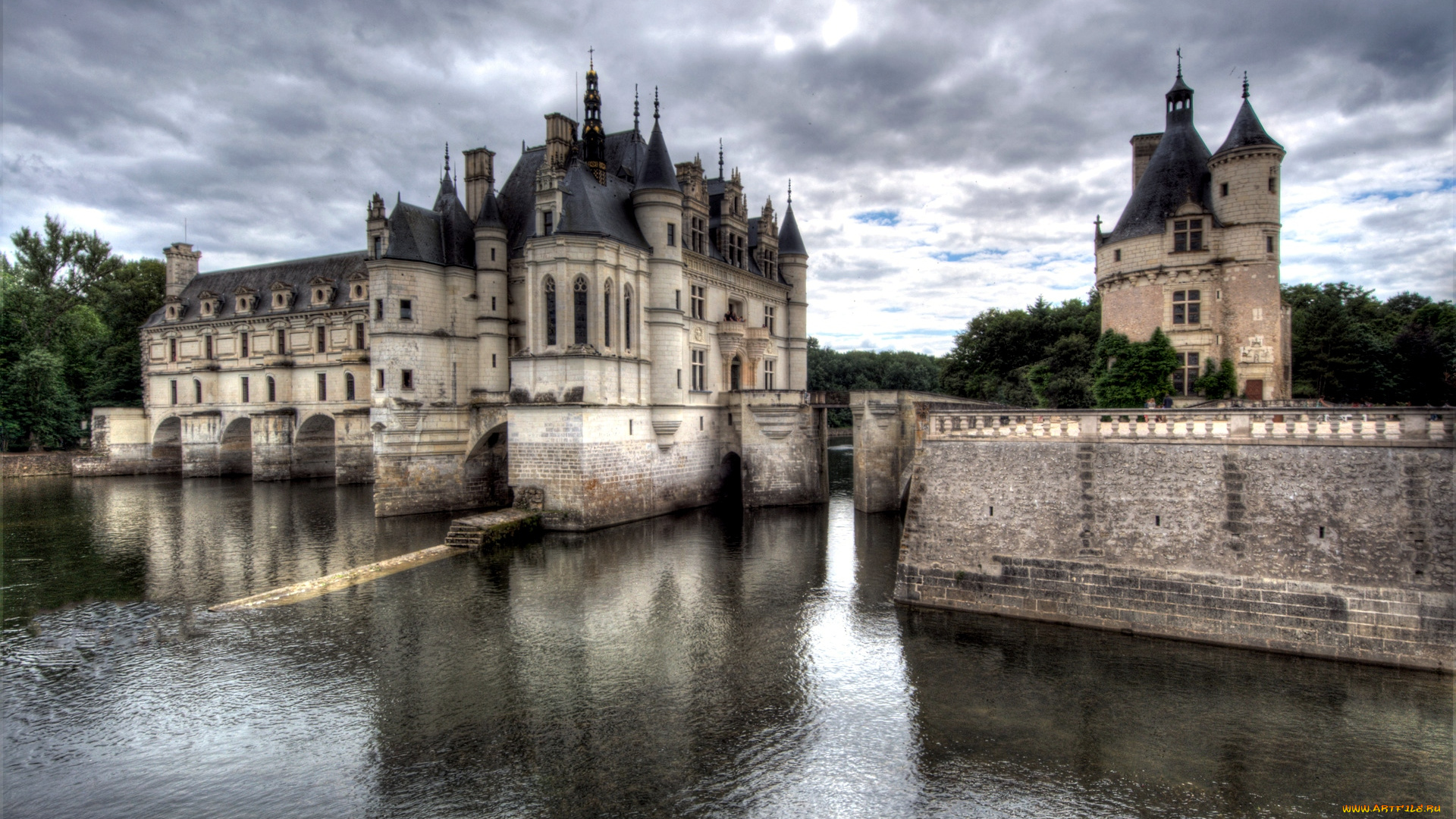 замок, шенонсо, города, замки, луары, франция, река, башни