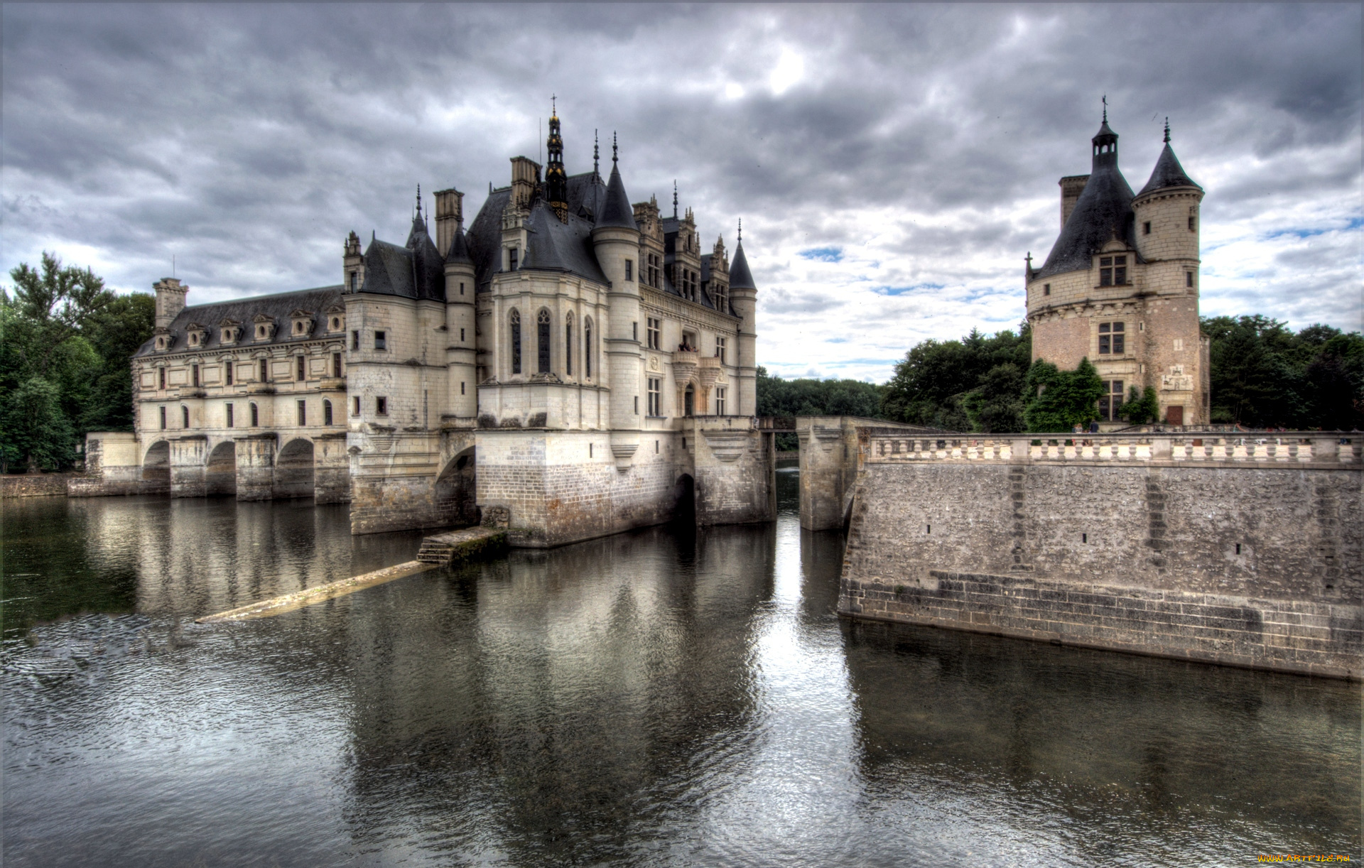 замок, шенонсо, города, замки, луары, франция, река, башни