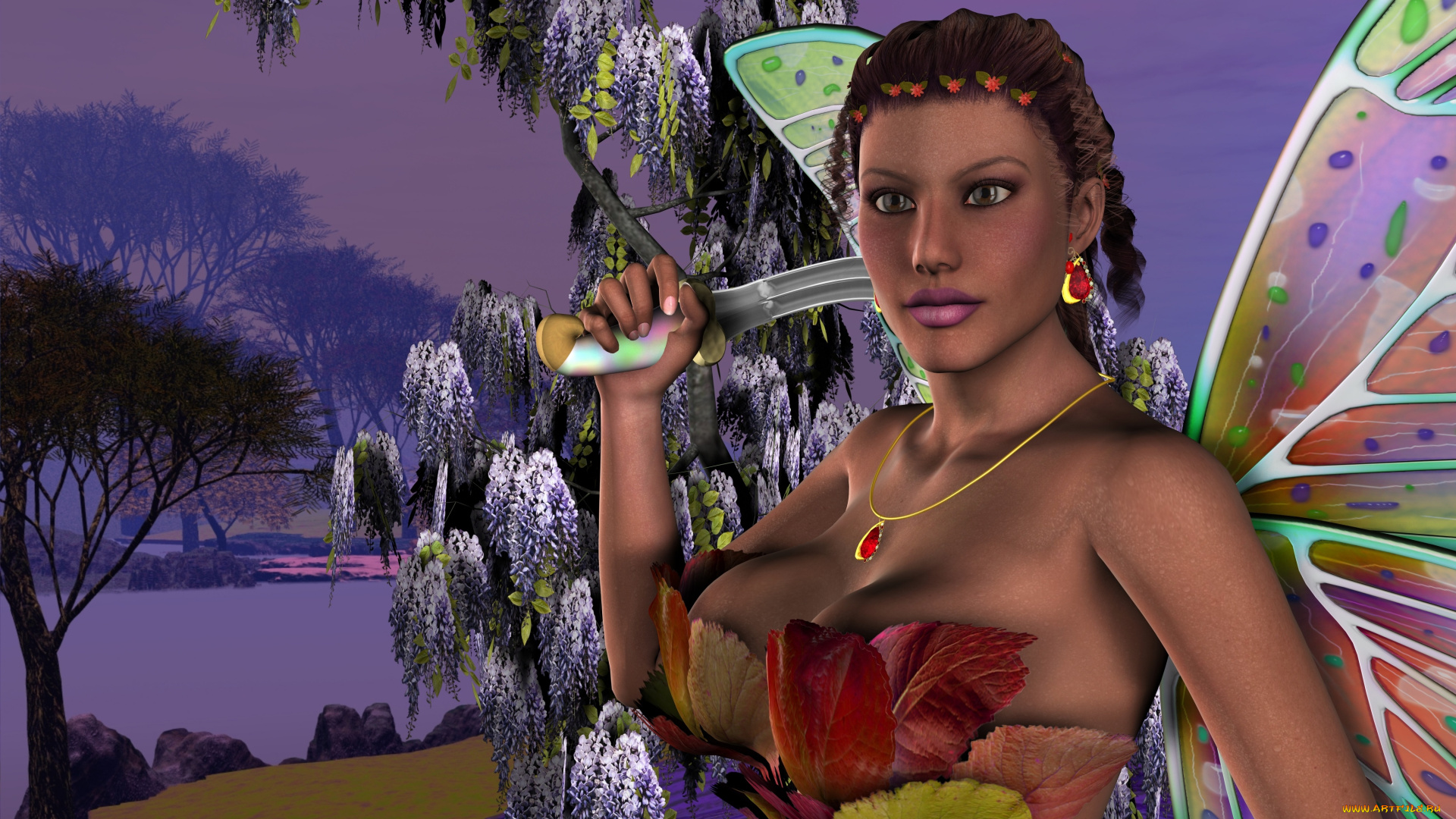 3д, графика, elves, , эльфы, крылья, фея, девушка, меч