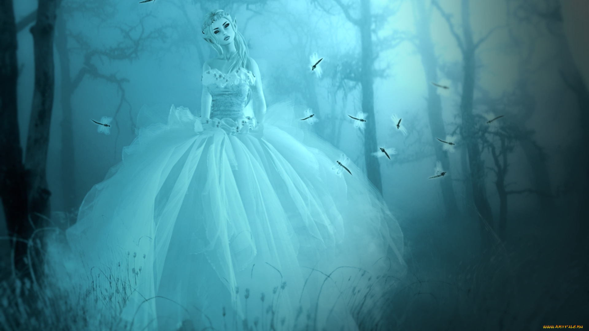 3д, графика, elves, , эльфы, стрекозы