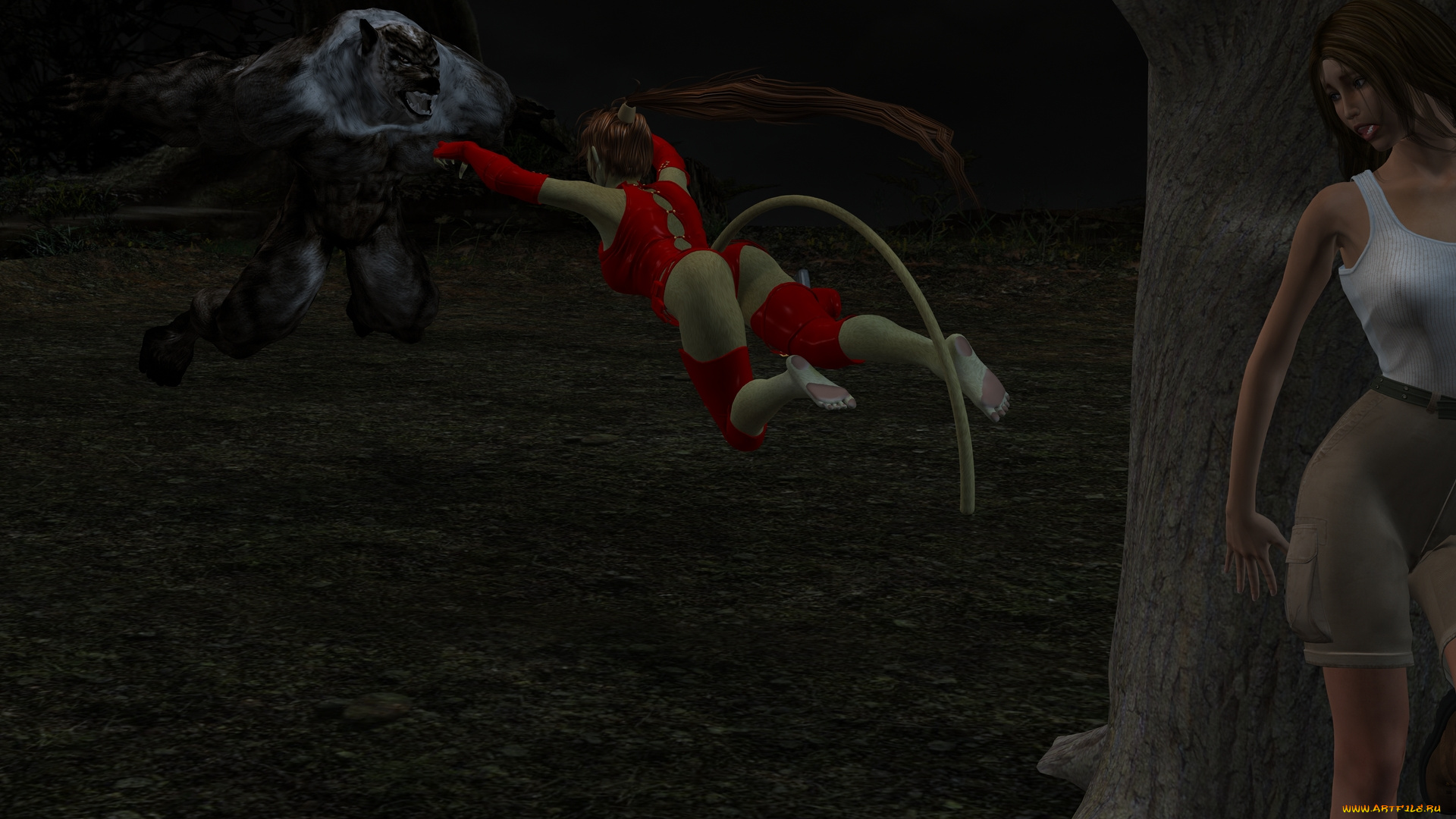 3д, графика, fantasy, , фантазия, атака, существо, девушка, кошка